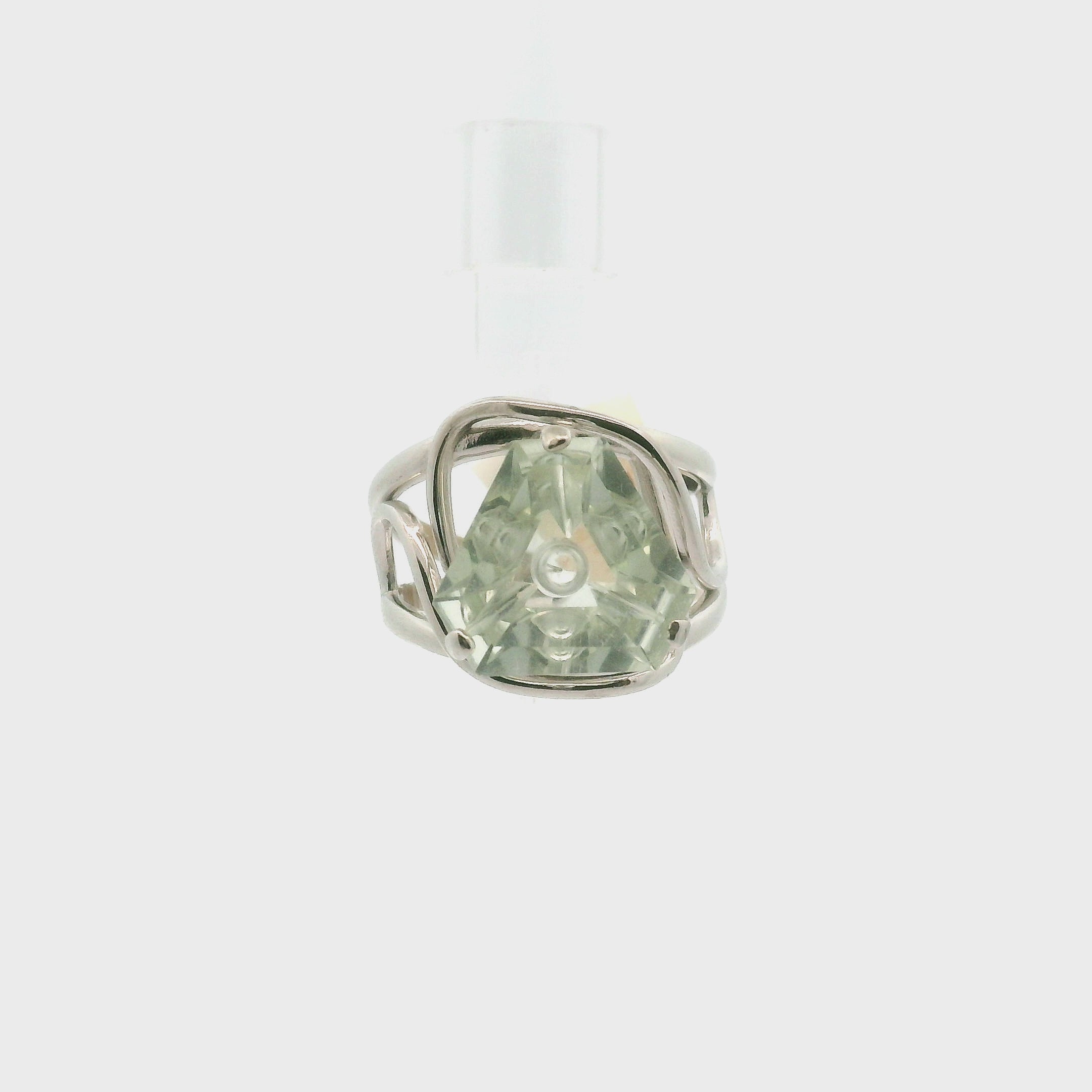 Faceted Praisolite Cuff Ring .925 Silver for Love, Prosperity, and Success