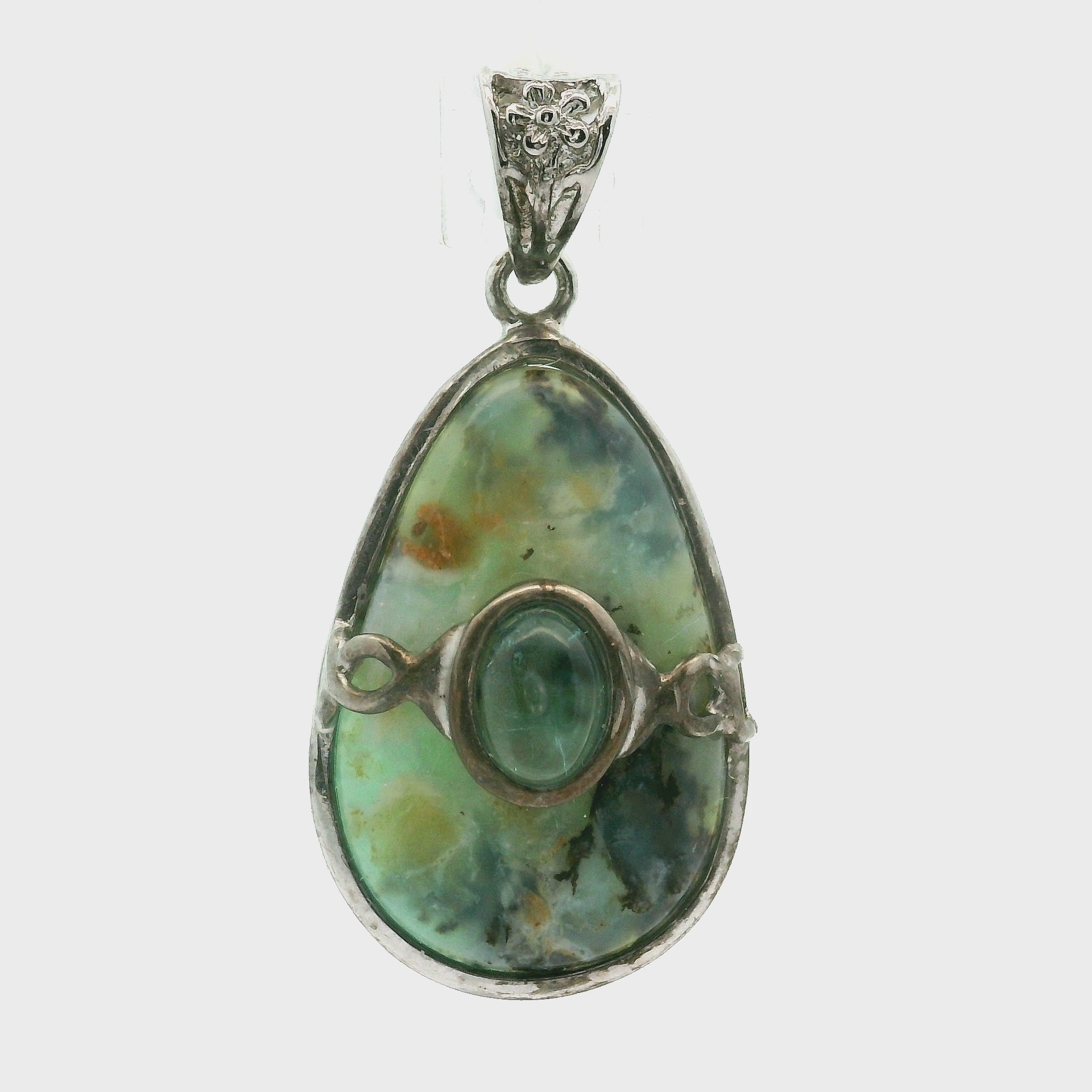 Blue Opal With Blue Apatite Pendant .925 Silver for Encouraging Surrender to the Divine Will