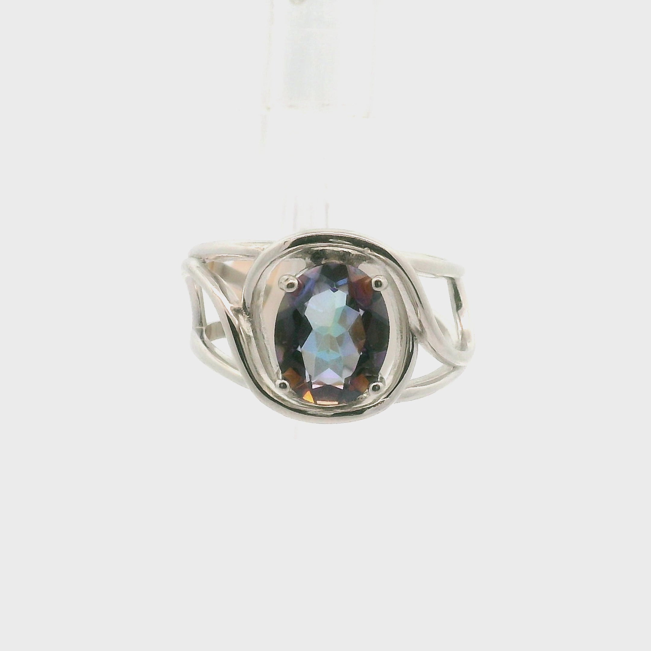 Mystic Topaz Oval Cuff Ring .925 Silver for Overall Health & Healing of the Body