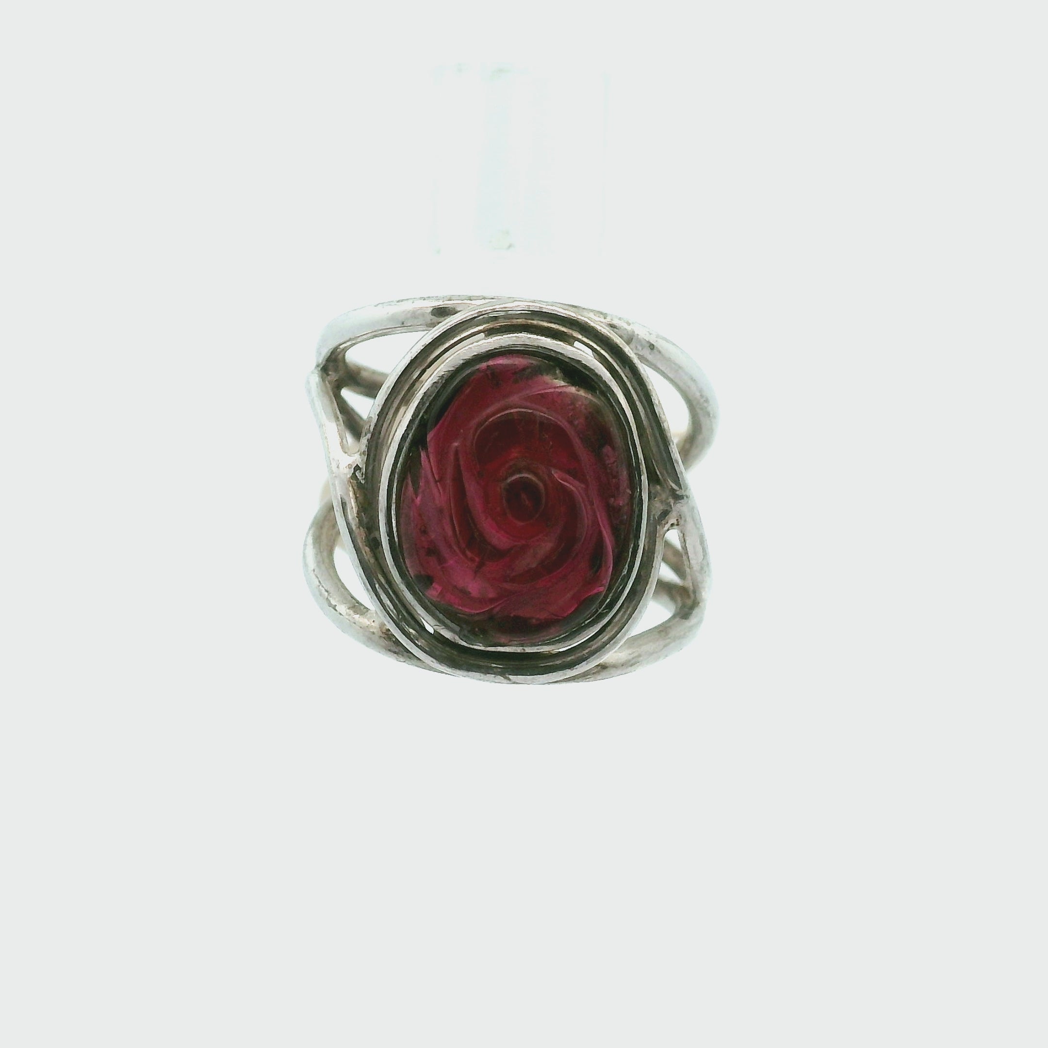 Rhodonite Garnet Flower Ring Cuff Adjustable Ring .925 Sterling Silver for Attracting Love, Harmonizing Relationships and Knowing your Worth