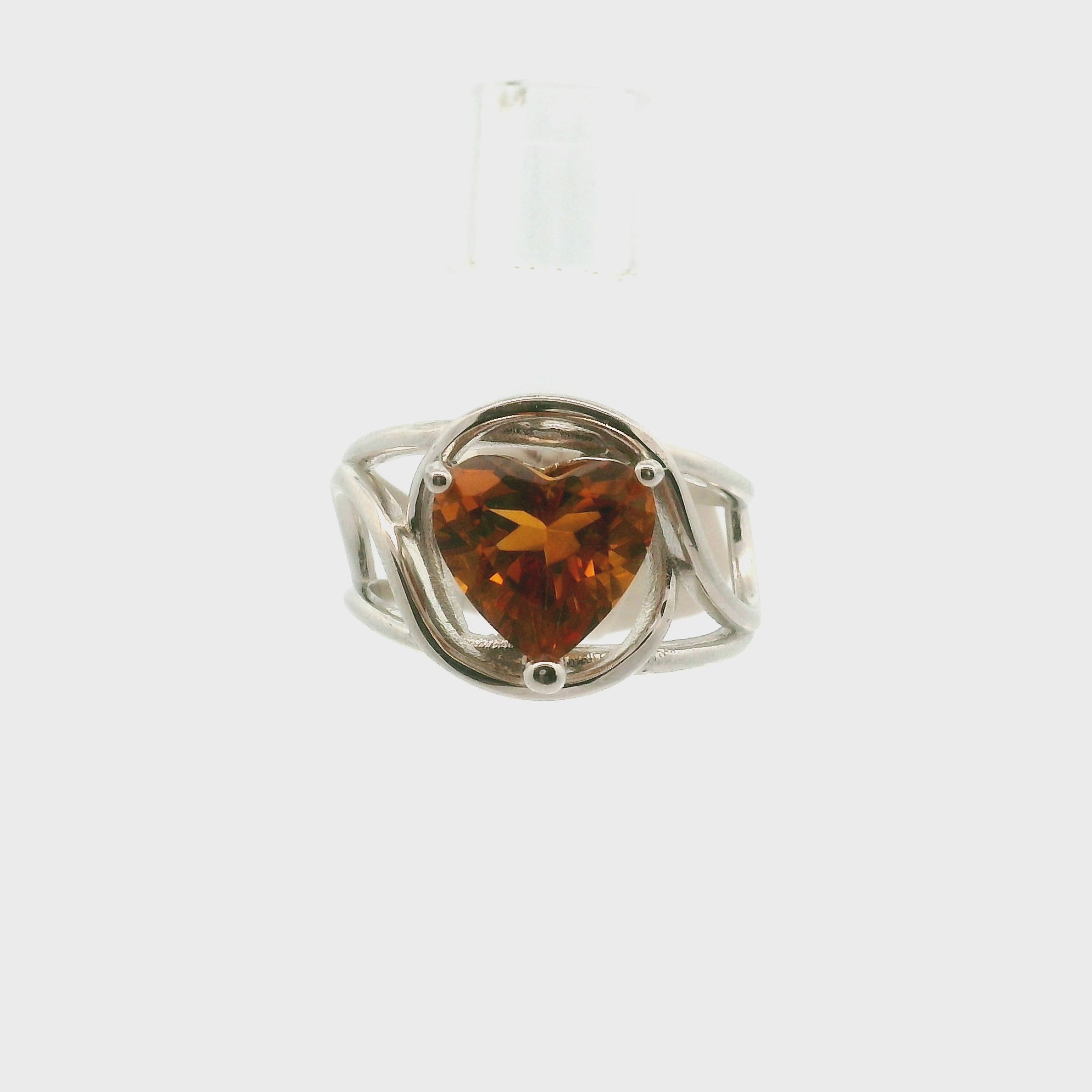 Madeira Citrine Heart Cuff Ring .925 Silver for Abundance, Good Luck and Positivity