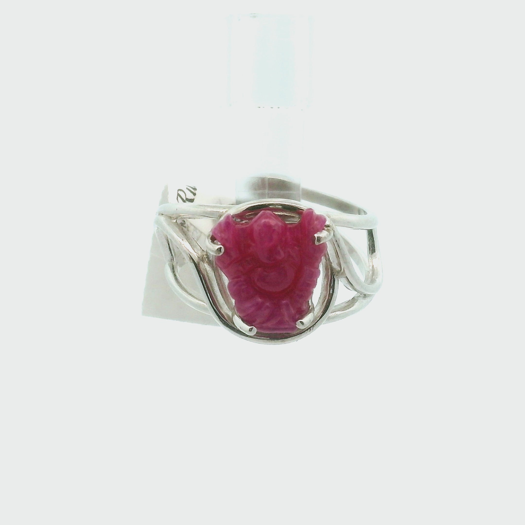 Ruby Ganesha Adjustable Cuff Ring .925 Silver for Empowerment, Love and Passion