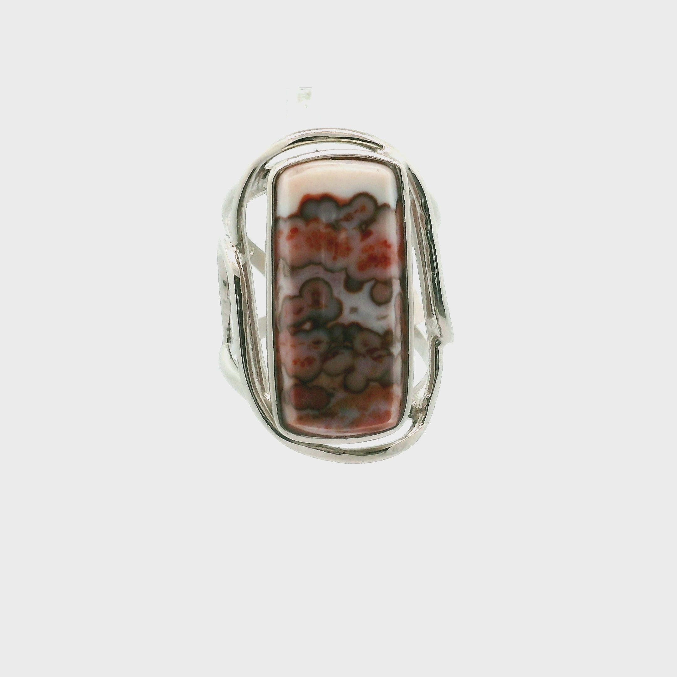 Orbicular "Ocean" Jasper Cuff Ring .925 Silver for Joy and Peace