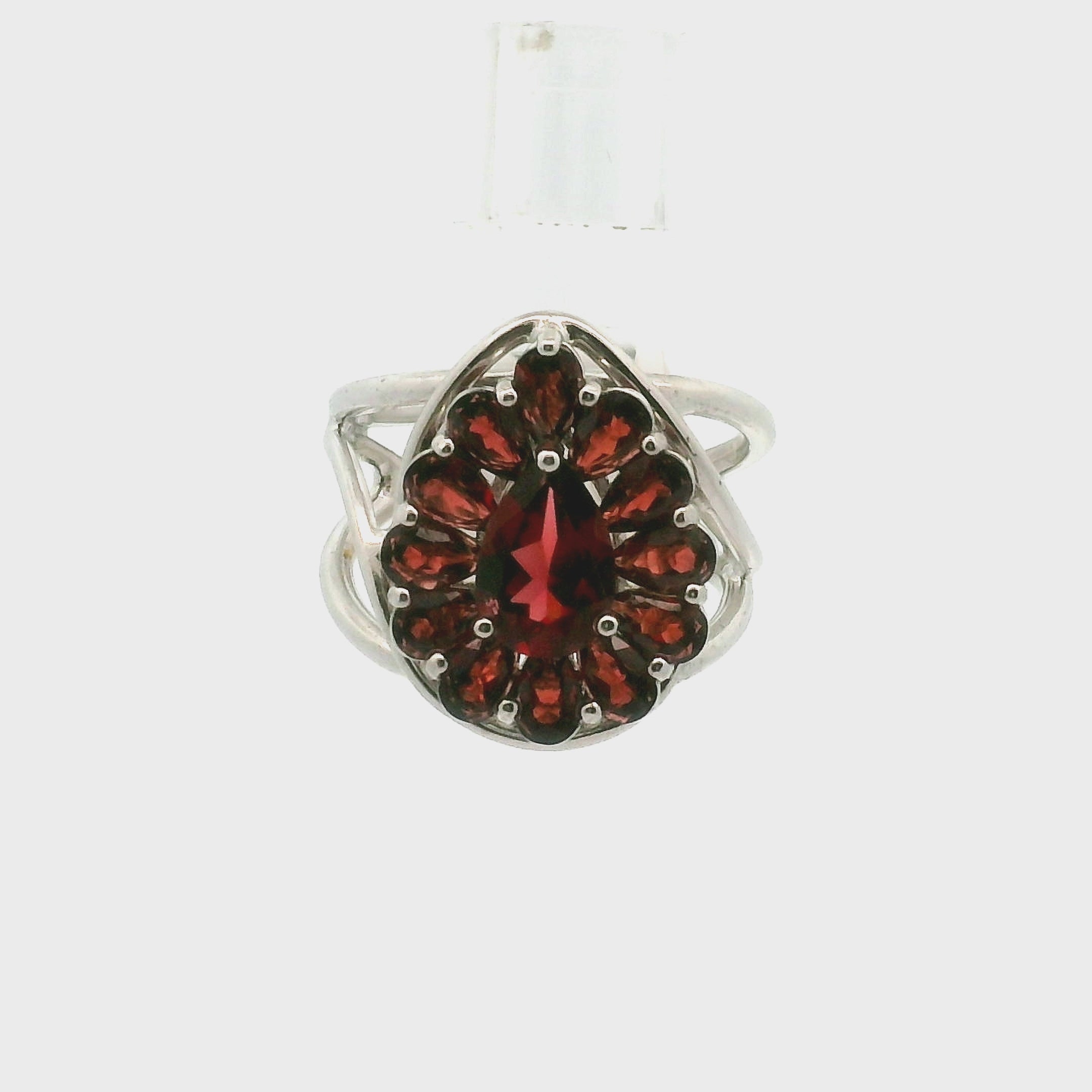 Garnet Pomegranate Pavé Cuff Ring .925 Silver for Strength and Universal Connection