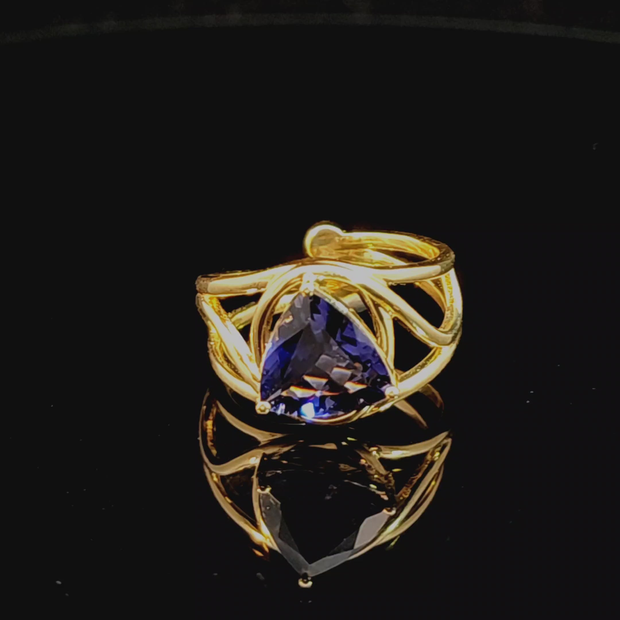 Iolite Adjustable Finger Cuff Ring 18K Solid Gold for Sharpening Intuition and Enhancing Visions