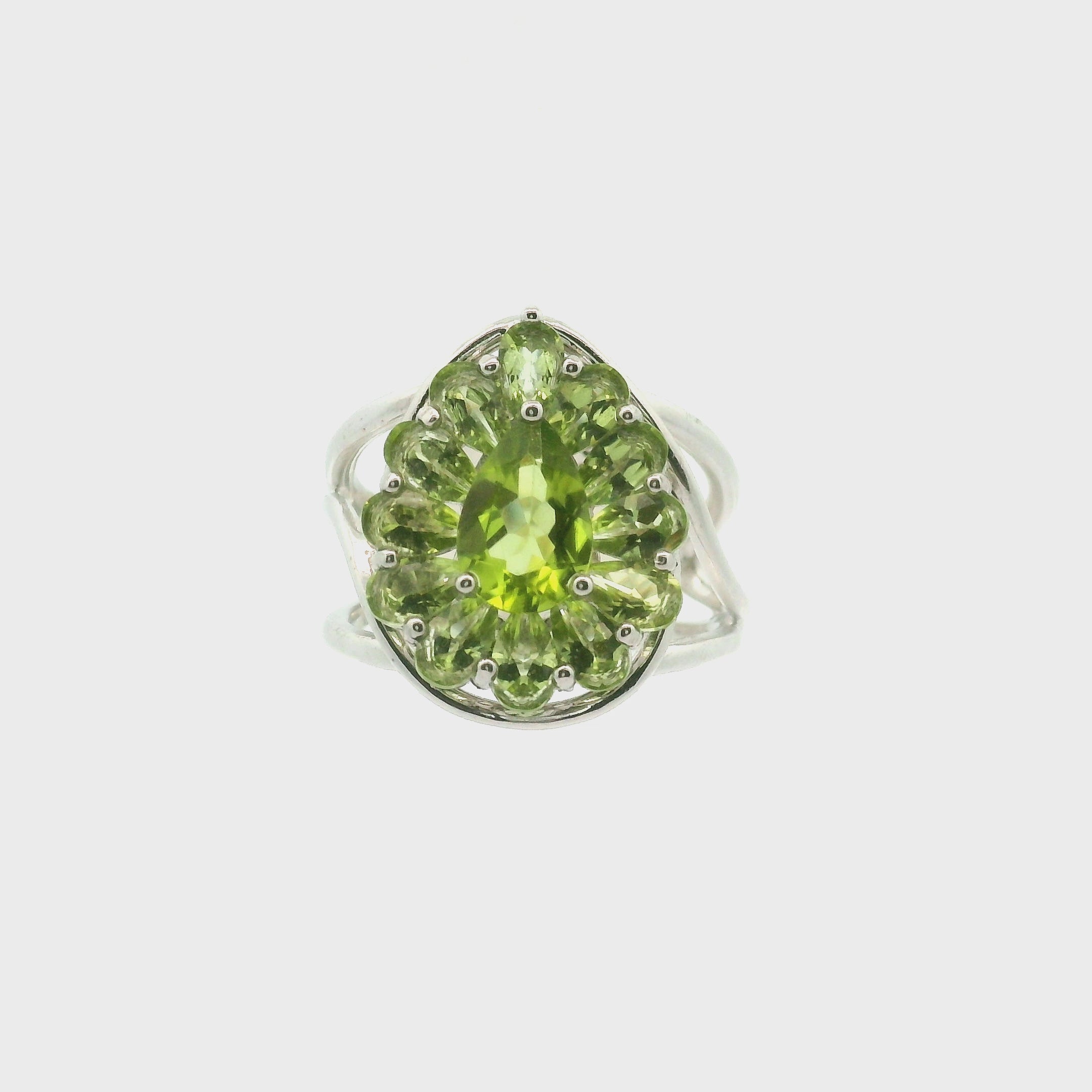 Peridot Cluster Cuff Ring .925 Silver for Luck and Prosperity