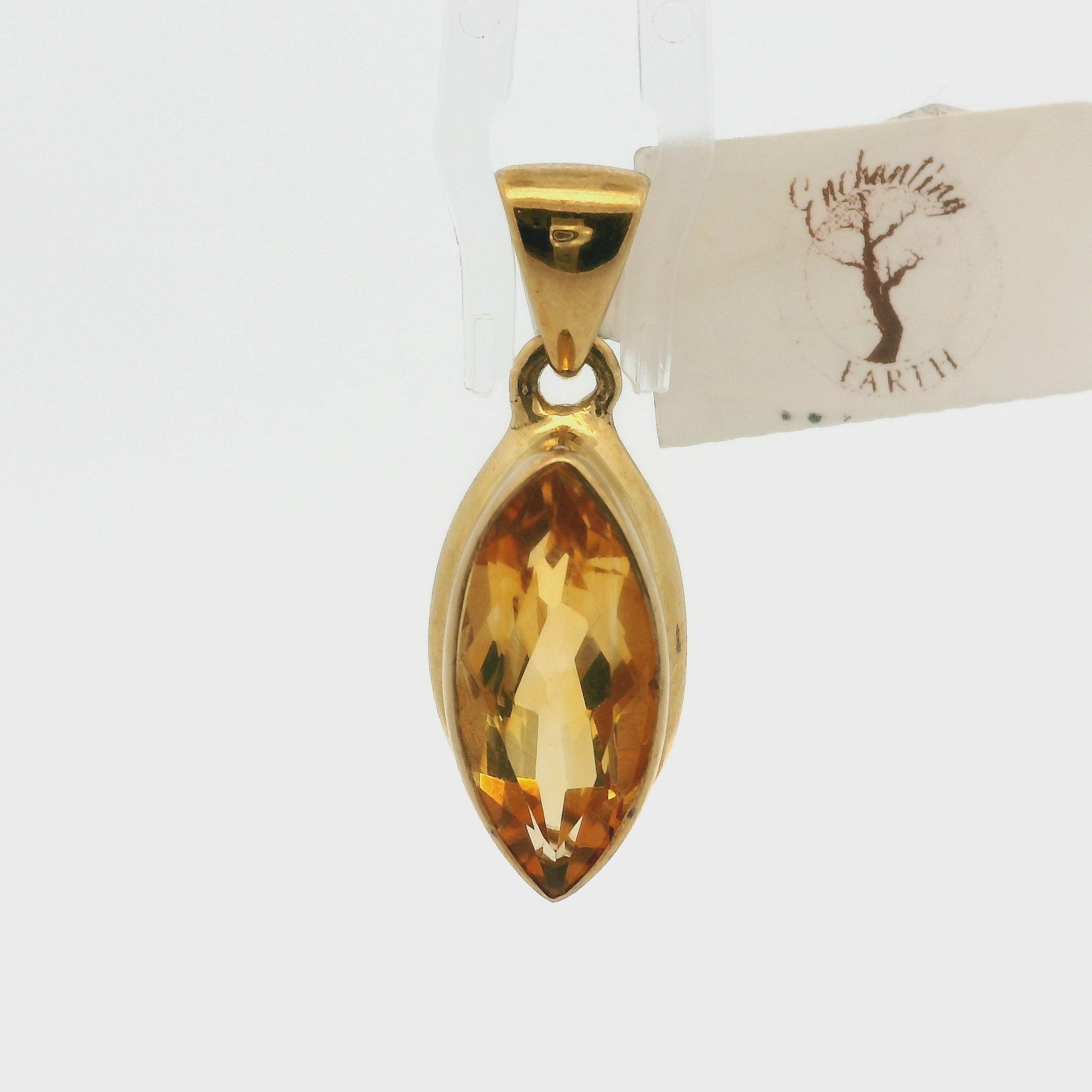 Citrine Marquise Pendant .925 Silver with Gold Plating for Abundance, Good Luck and Positivity