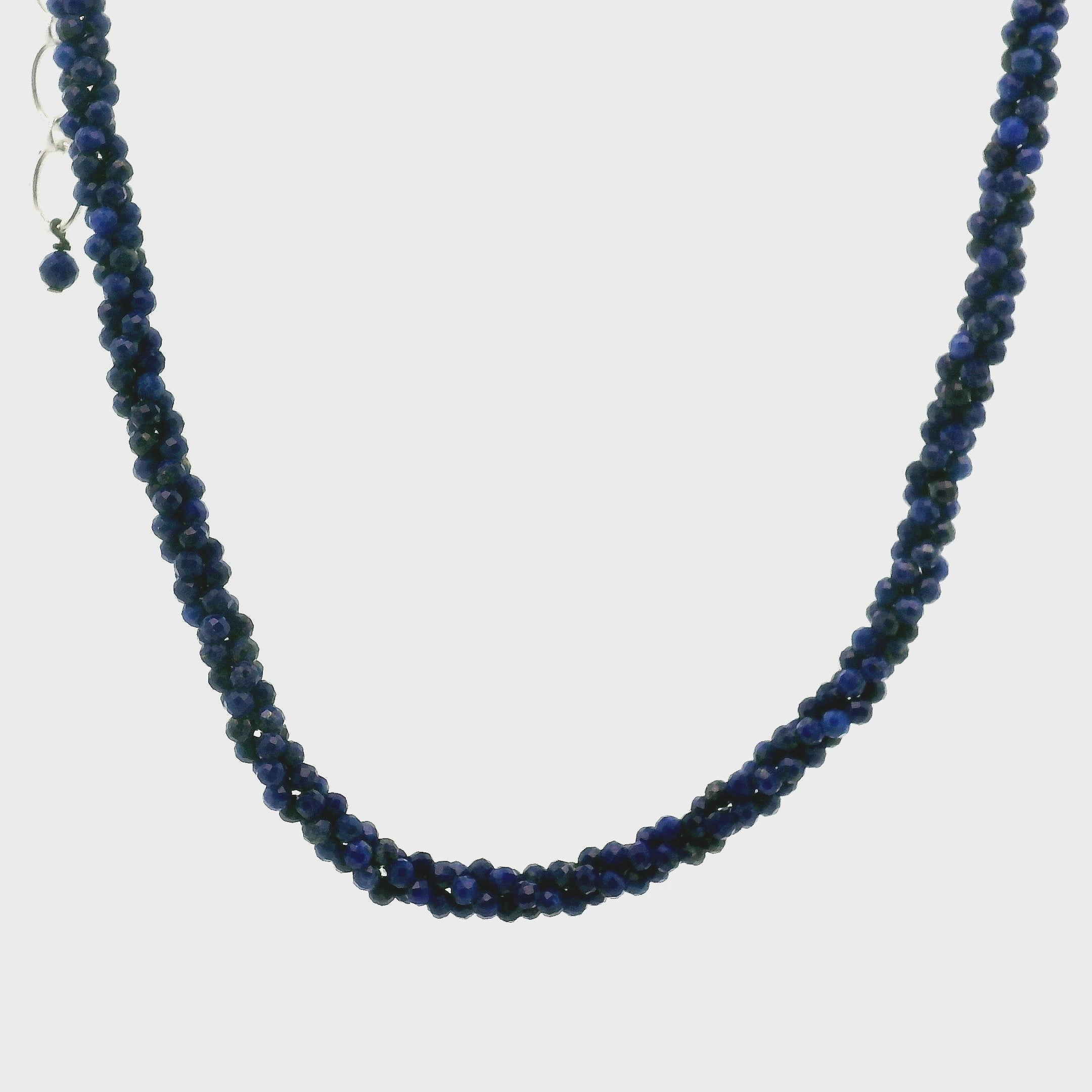 Lapis Lazuli Braided Micro Faceted Necklace 925 Silver for Communication and Spiritual Awakening