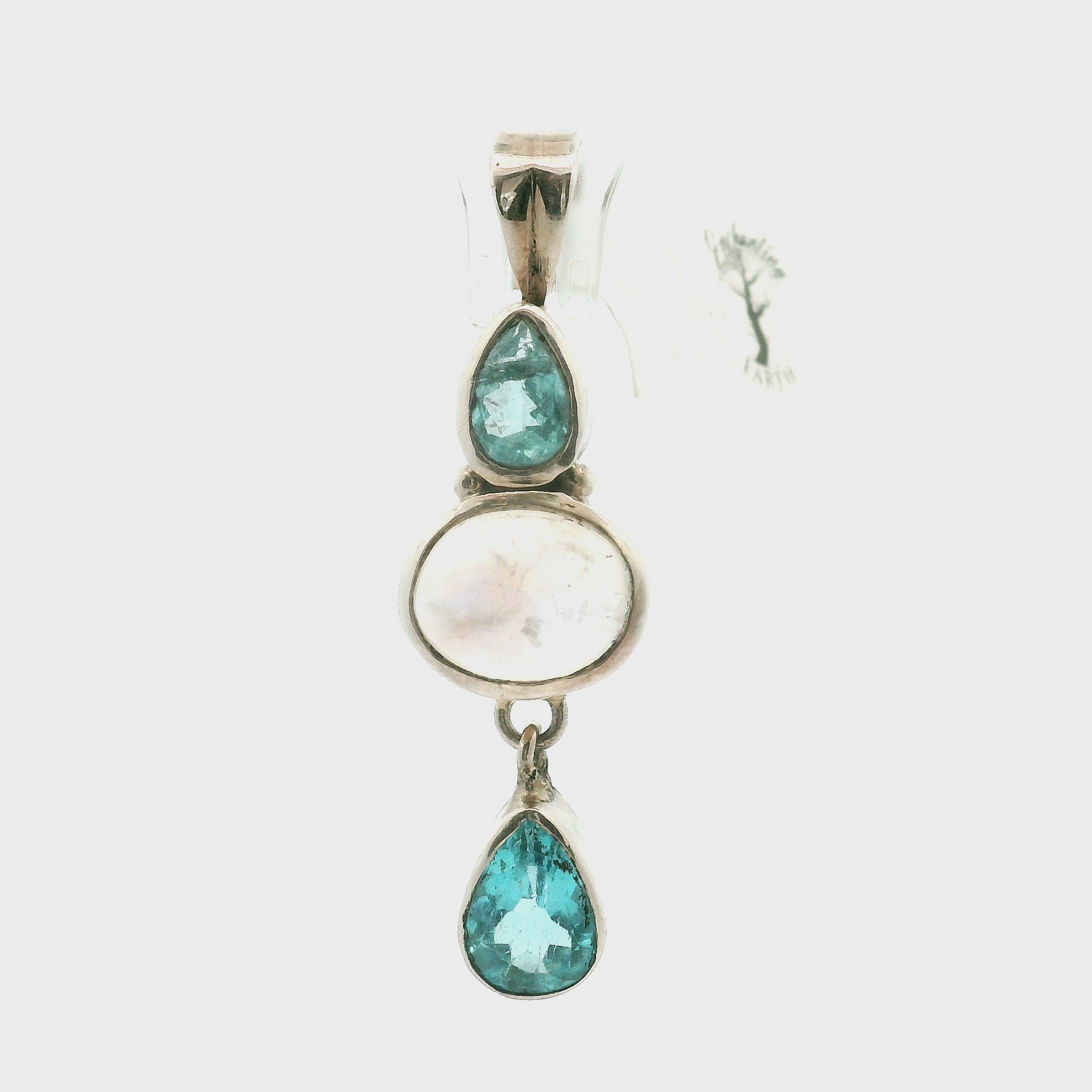 Blue Apatite & Moonstone Pendant .925 Silver for Overall Health and Wellness