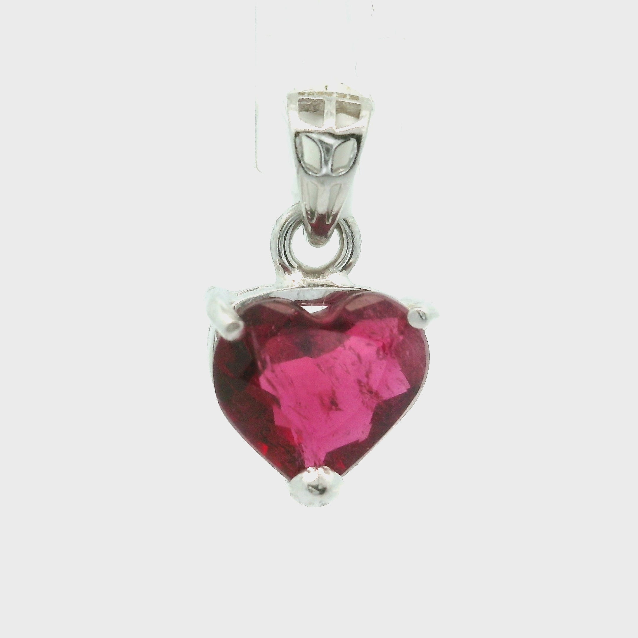 Dark Pink Tourmaline Heart Pendant .925 Silver for Joy, Kindness and Love