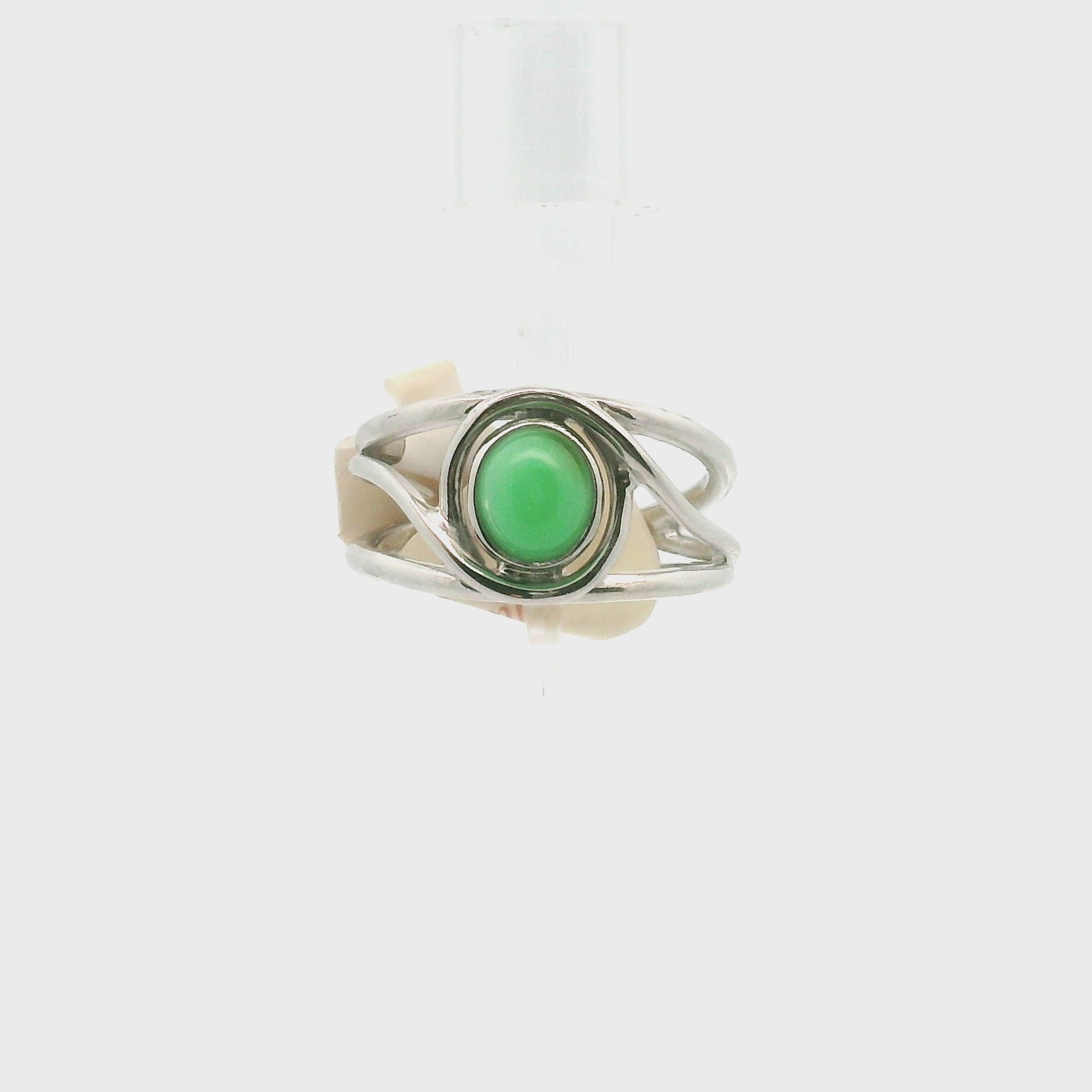 Jadeite Finger Cuff Adjustable Ring .925 Silver for Abundance, Good Luck, Joy and Protection