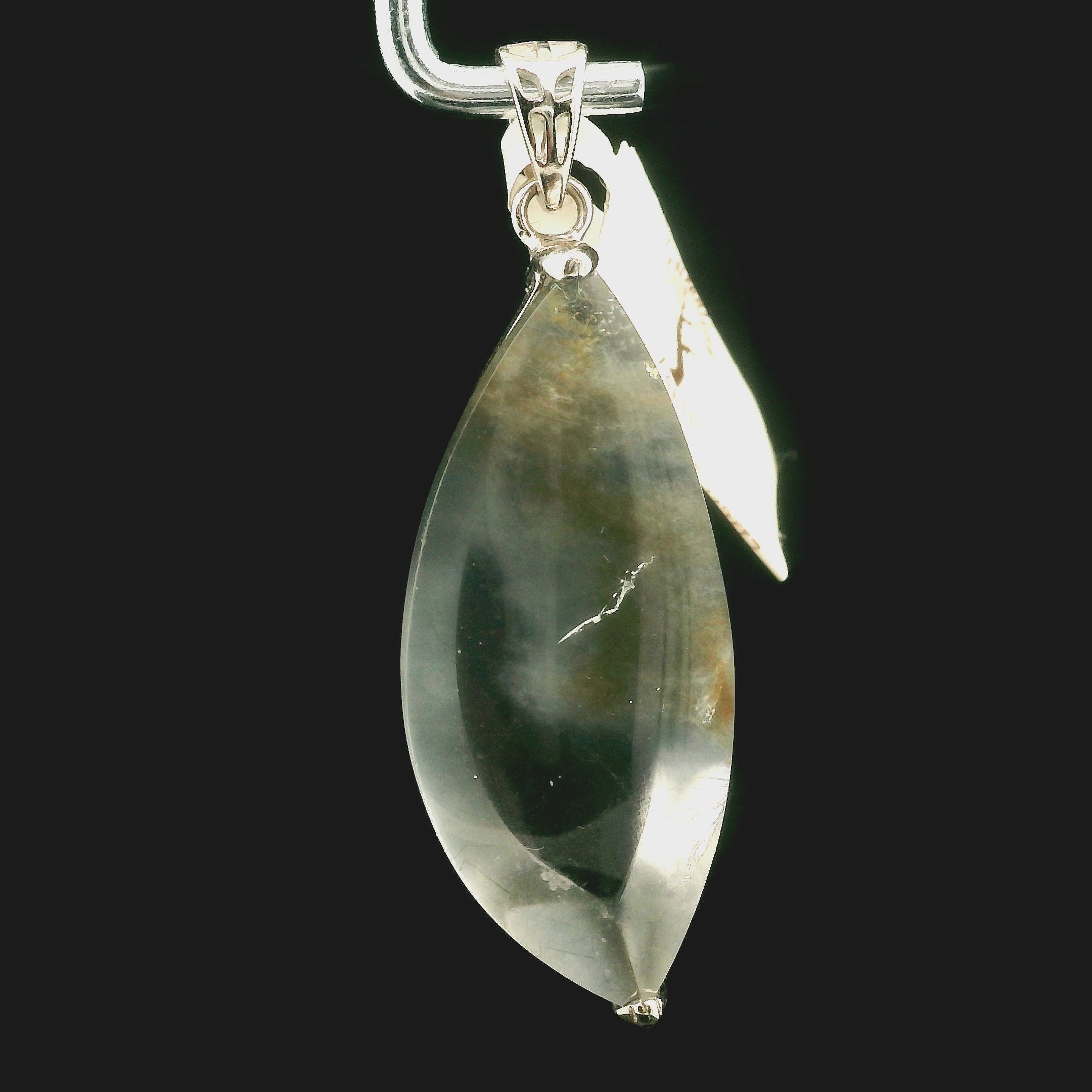 Blue Amphibole Quartz Cuff Pendant .925 Sterling Silver for Angellic Connection, Lucid Dreaming and Protection