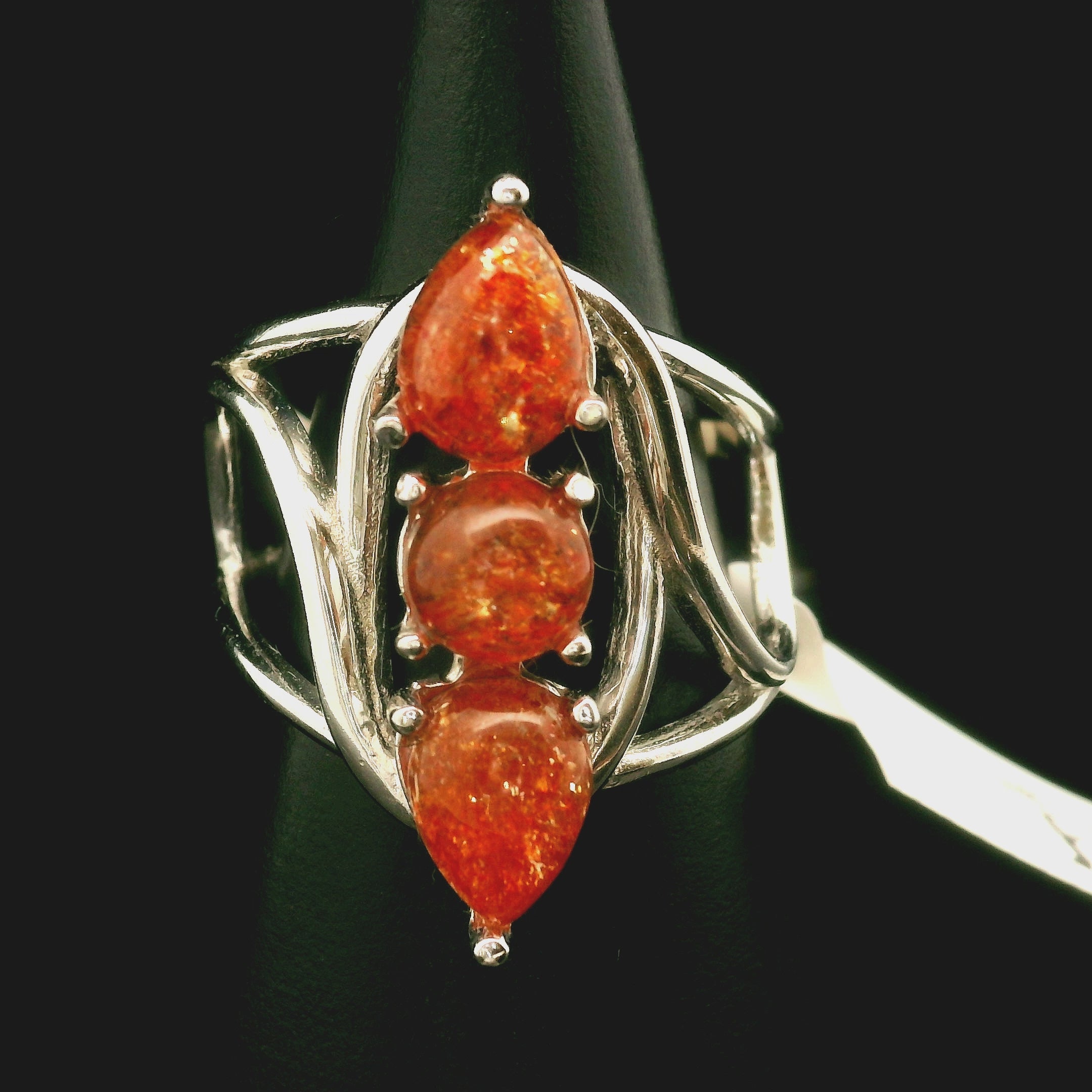 Sunstone Finger Wand Cuff Ring .925 Silver for Confidence and Strength