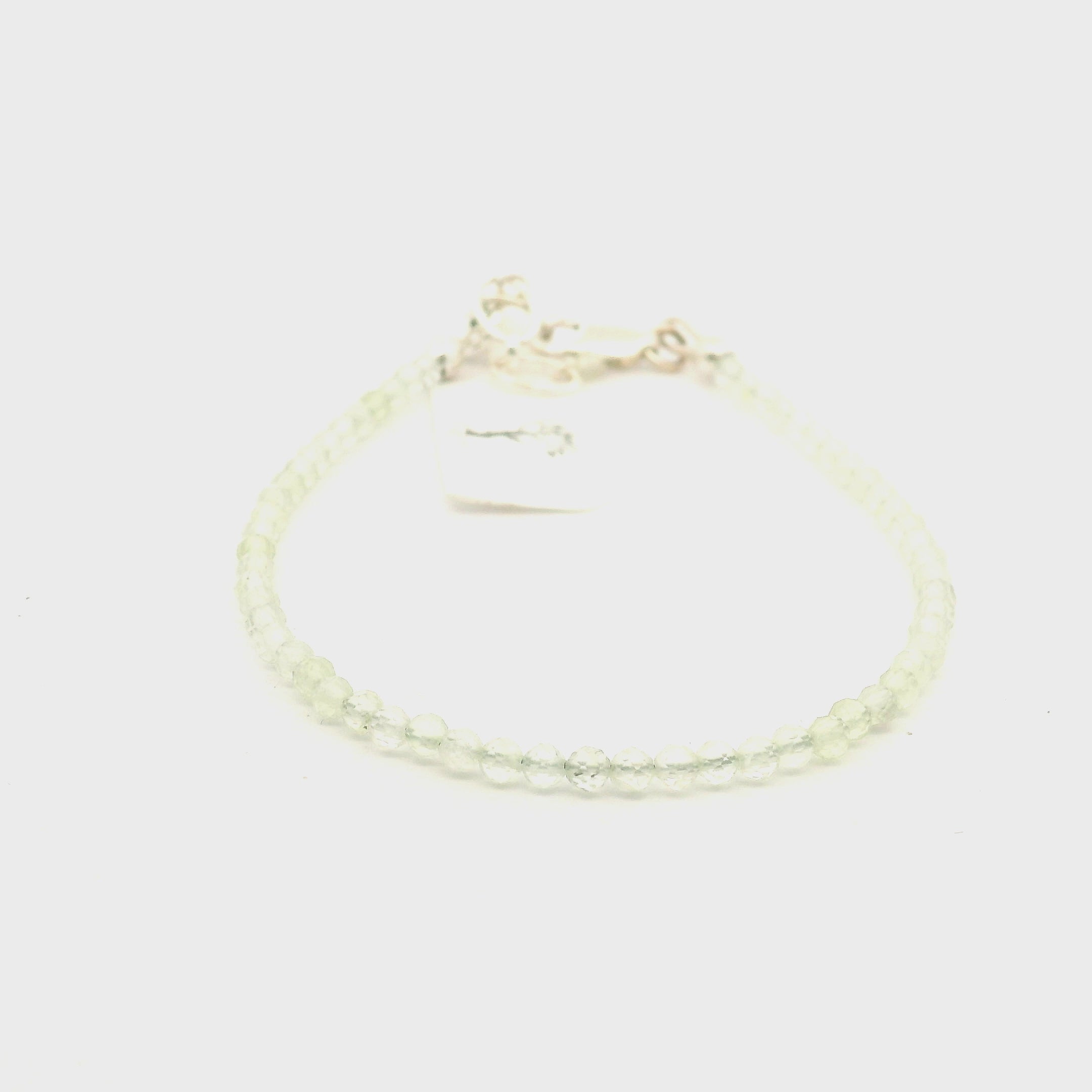 Prehnite Micro Faceted Bracelet 925 Silver for Inner Peace and Heart Healing