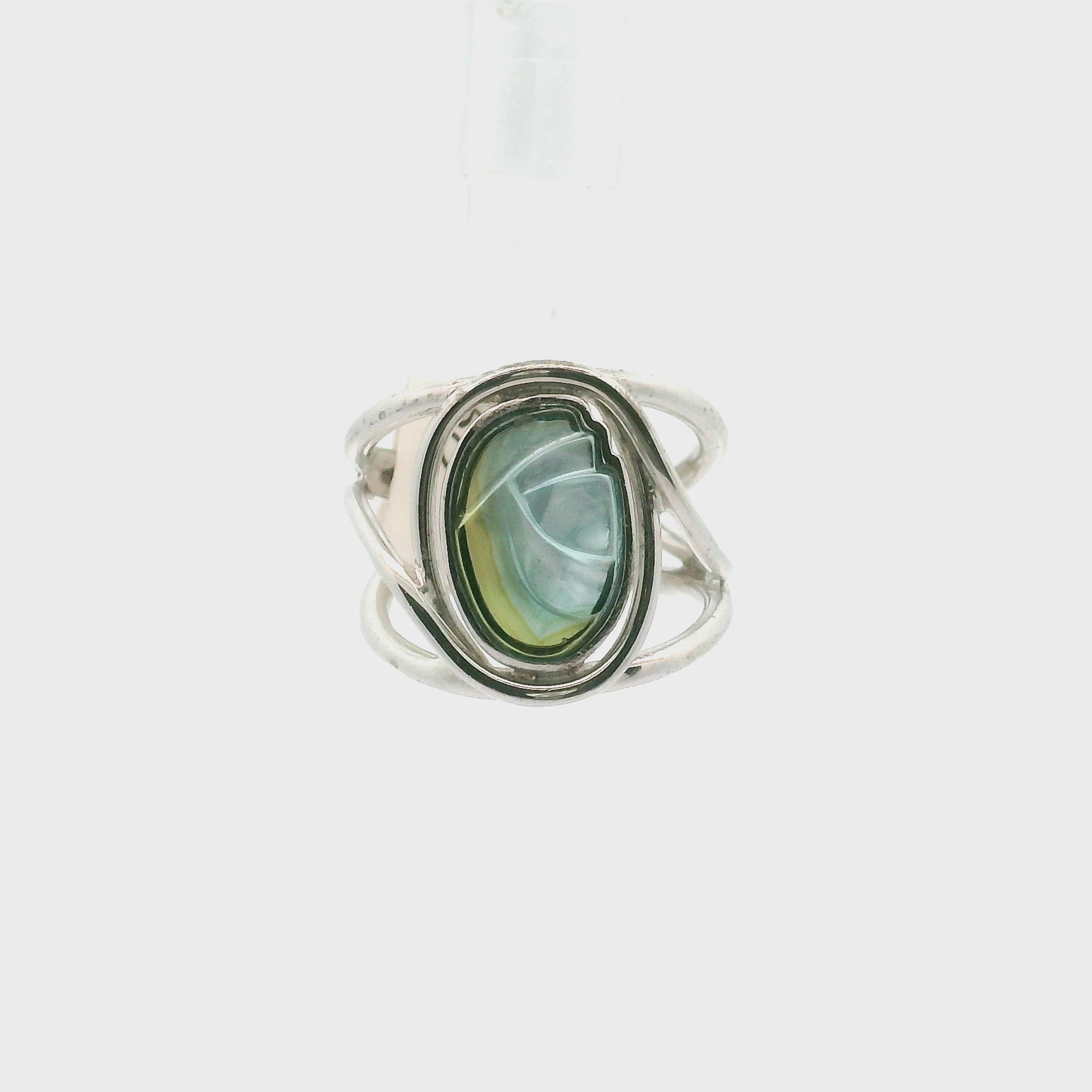 Carved Tourmaline Cuff Ring .925 Silver for Spiritual Wisdom