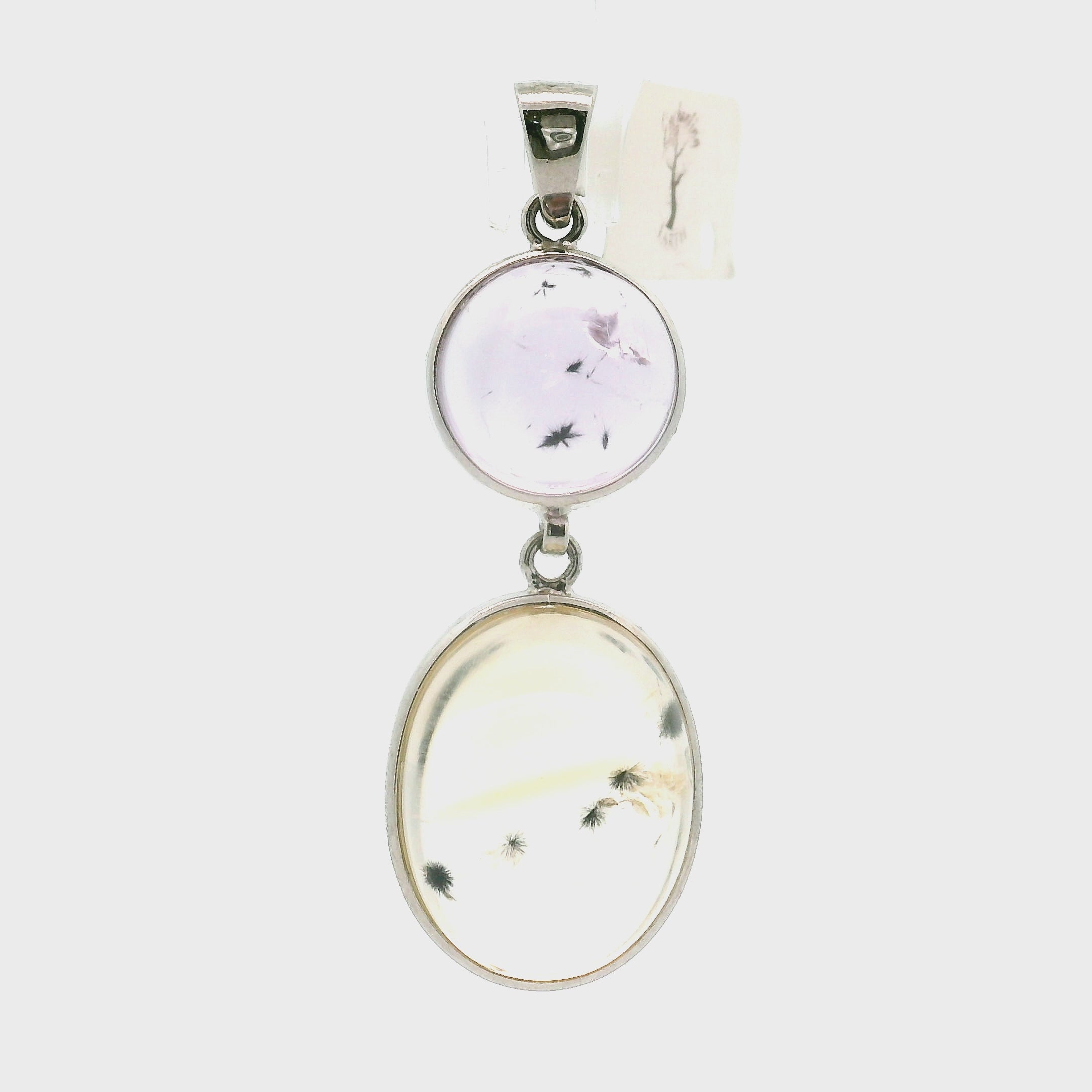 Amethyst and Citrine with Hollandite Inclusions Pendant .925 Silver for Intuition and Protection