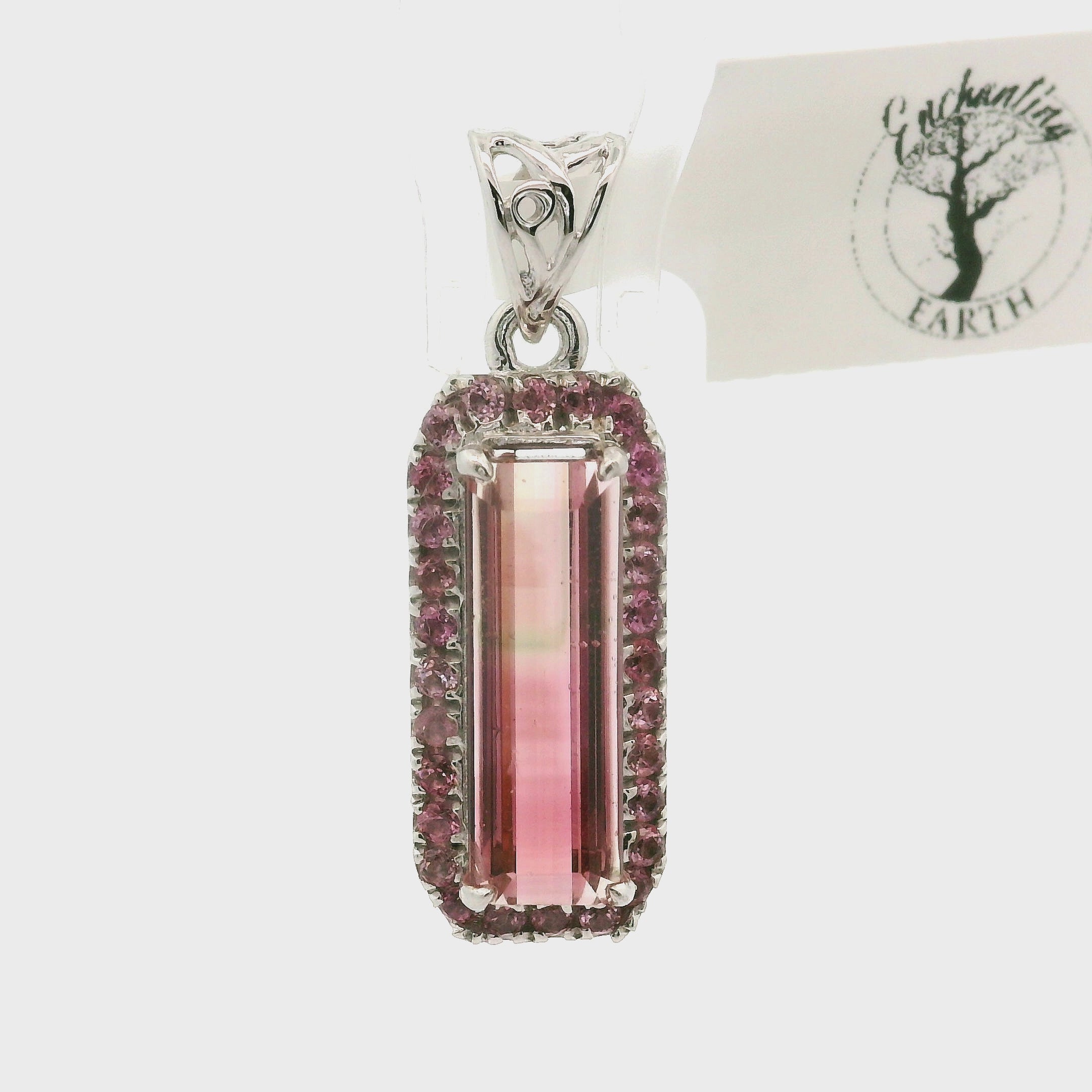 Multi-Color Tourmaline with Tourmaline Pavé Pendant.925 Silver for Passion for Life and Healing