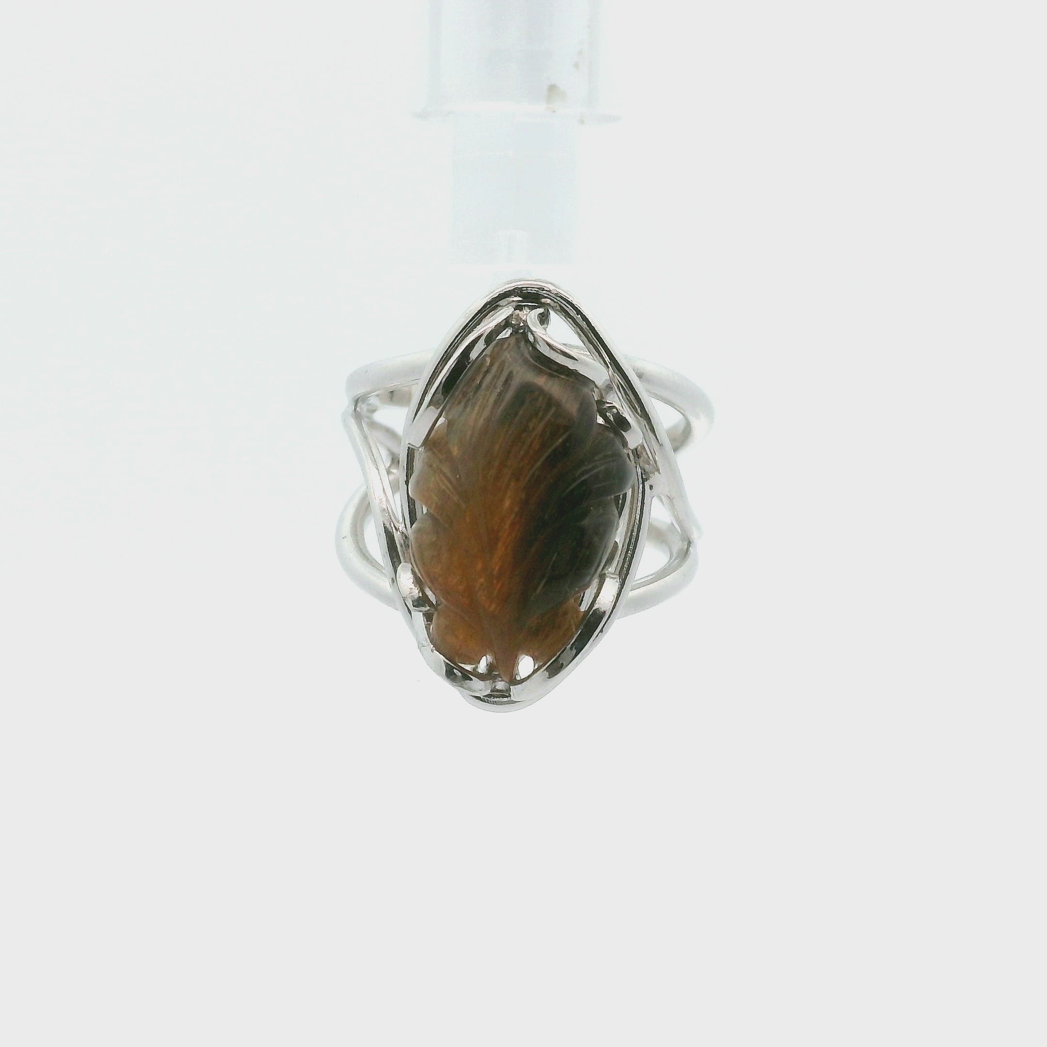 Black Moonstone with Sunstone Lucky Fish Cuff Ring .925 Silver for Confidence and Strength