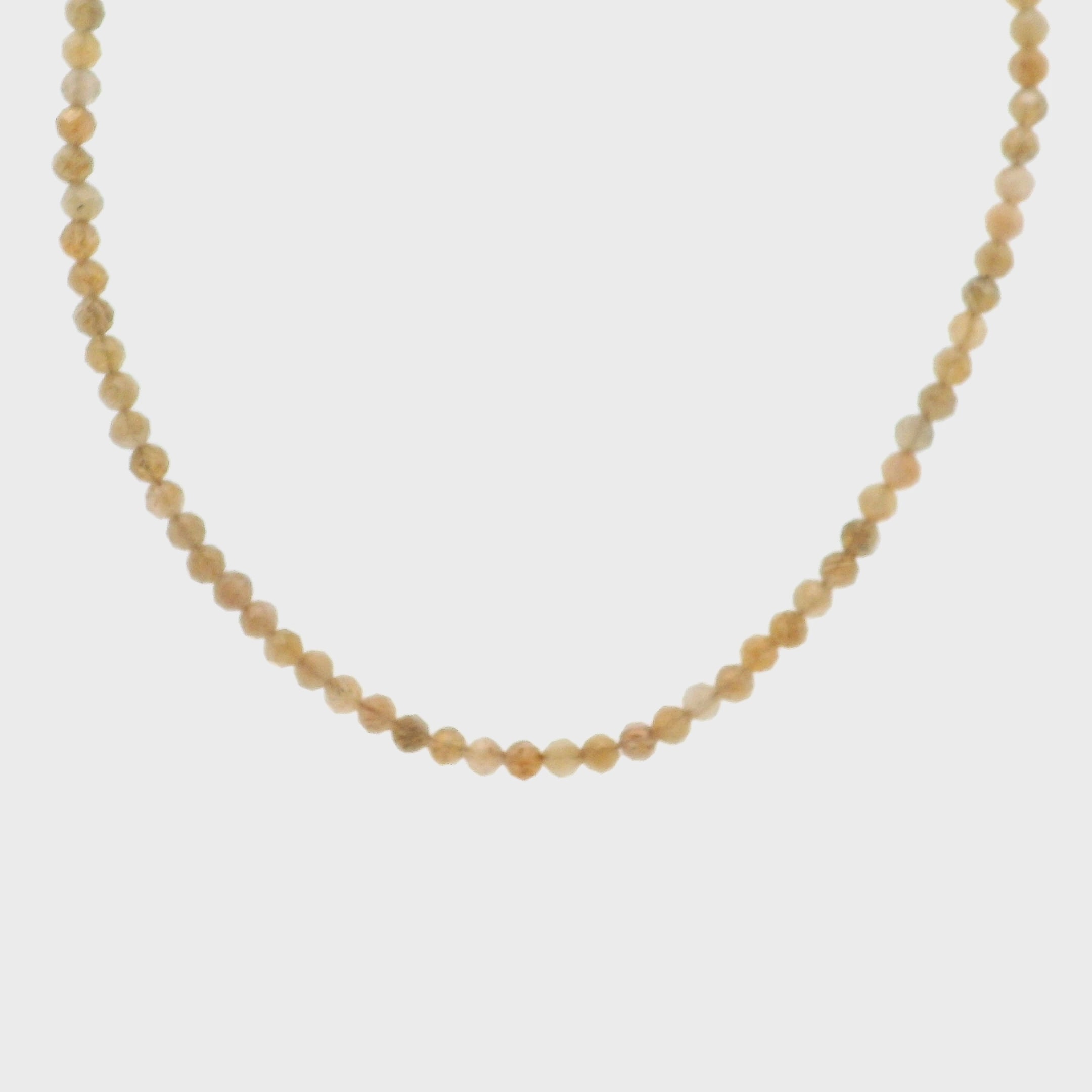 Peach Moonstone & Sunstone Micro Faceted Choker/Layering Necklace 925 Silver for Confidence and Vitality