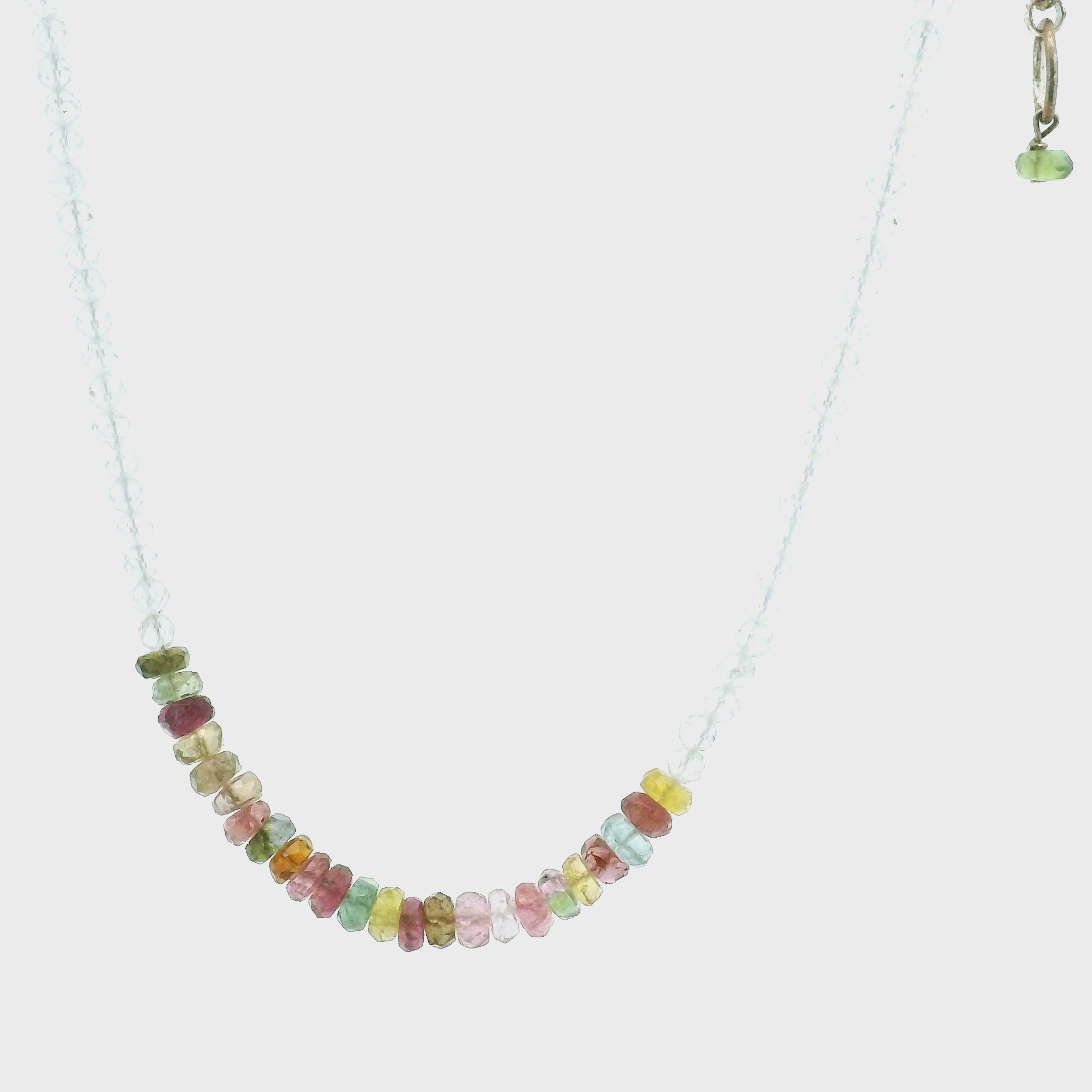 Multi Tourmaline & White Topaz Micro Faceted Necklace 925 Silver for Supporting Flow of Energy & Enlightenment