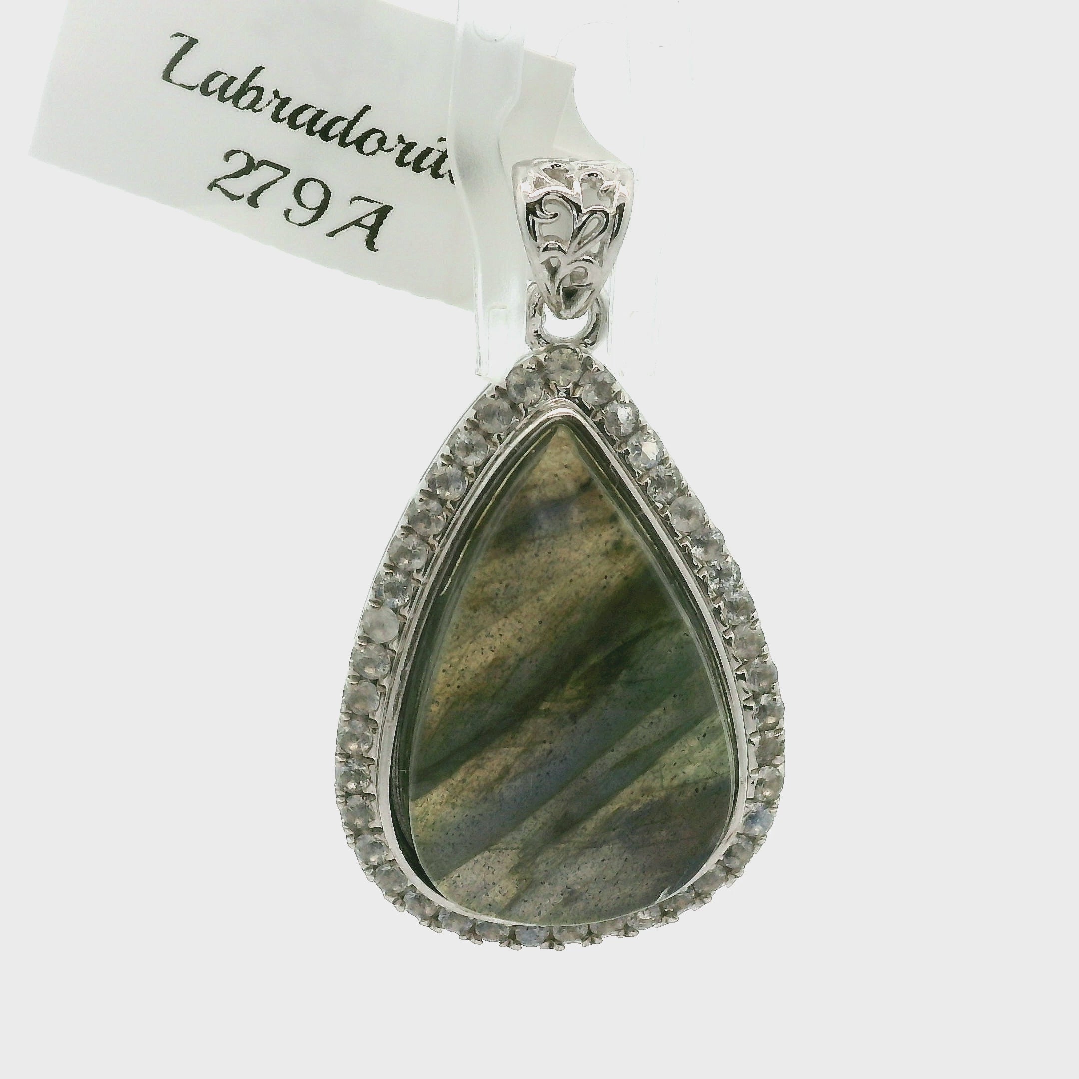 Labradorite with Zircon Pavé Pendant .925 Silver for Protection, Intuition and Guidance