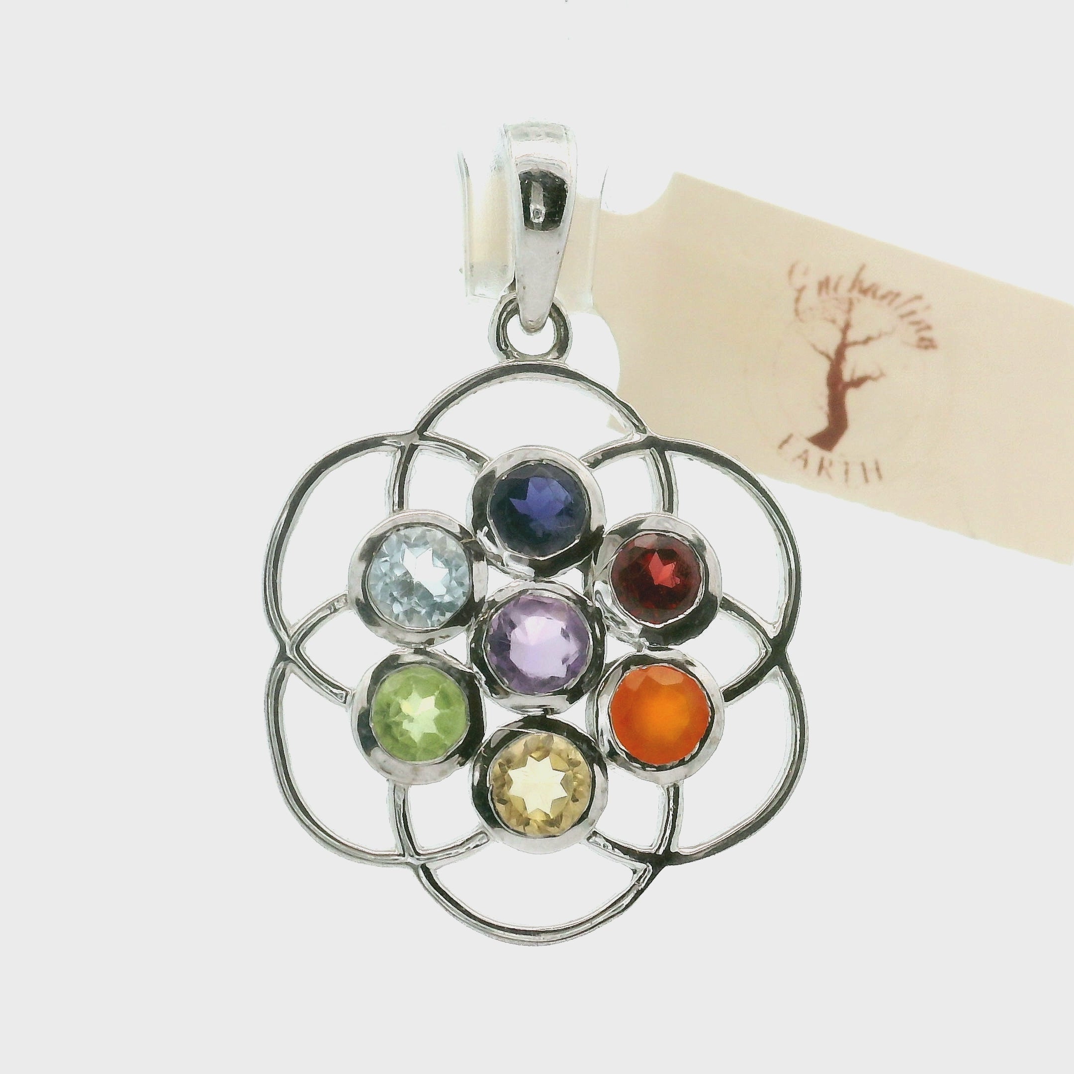 Chakra Flower Pendant .925 Silver for Balancing and Alignment