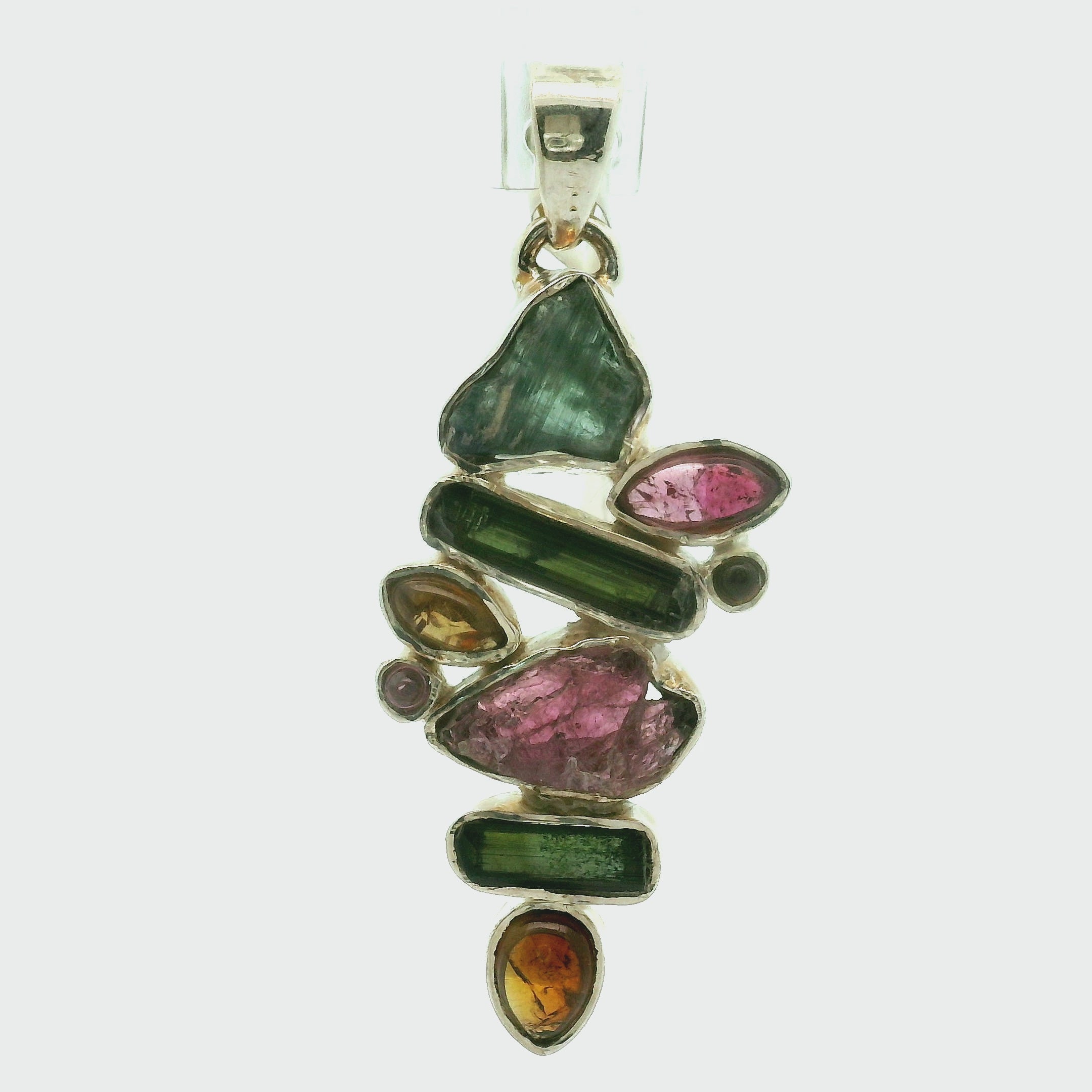 Tourmaline Multi-Stone Pendant .925 Silver for Energy Balancing and Creative Inspiration