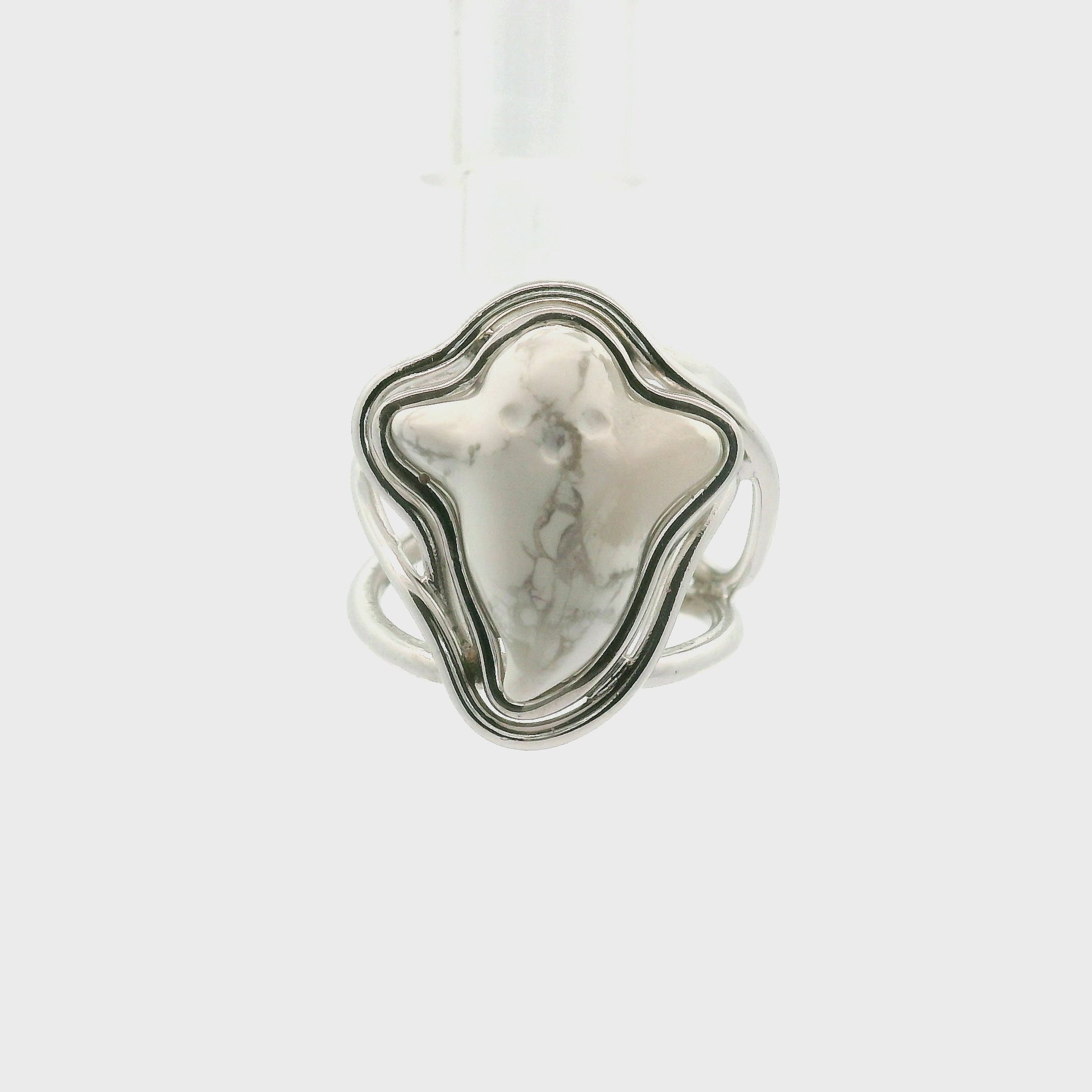 Howlite Ghost Cuff Ring .925 Silver for Wisdom and Deep Sleep