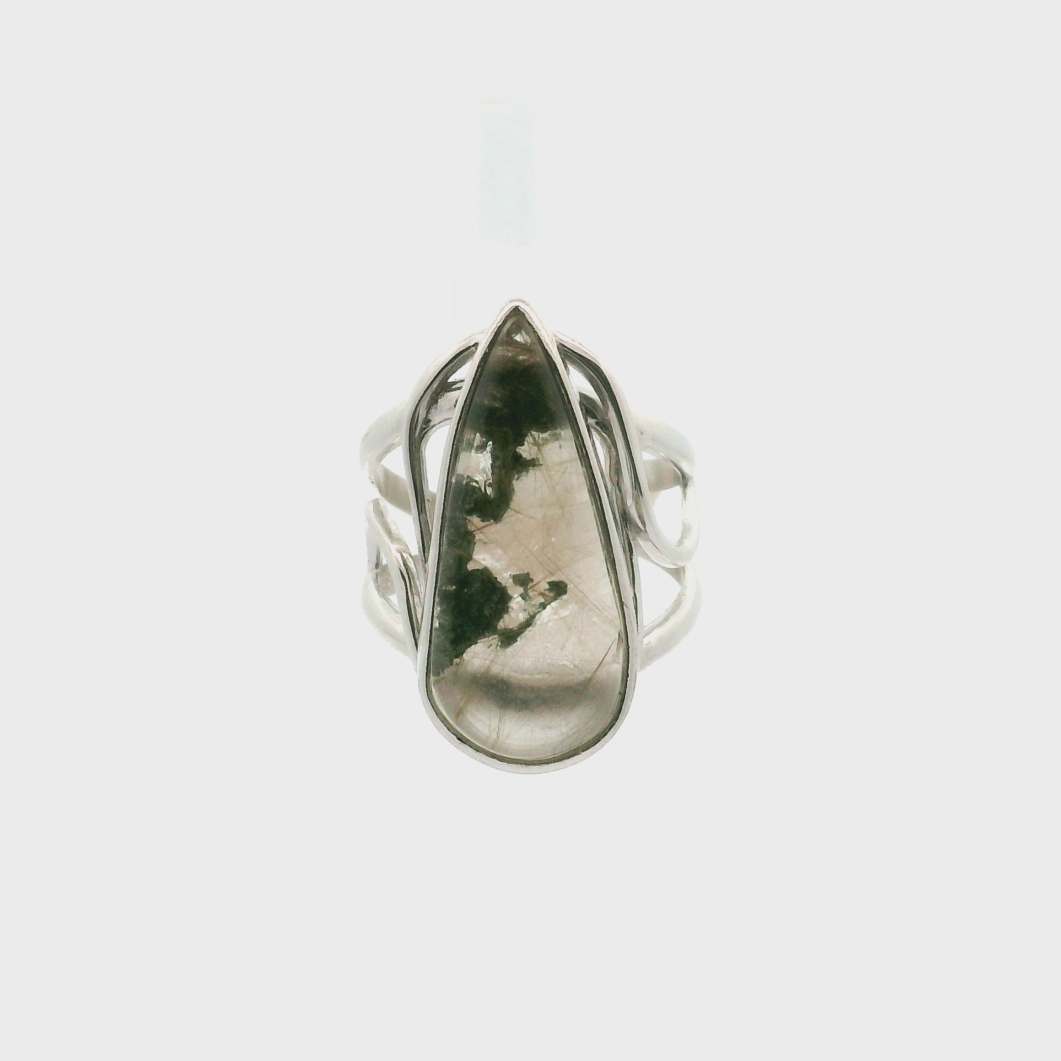 Gold Rutile Cuff Ring .925 Silver for Manifesting, Protection and Spiritual Awakening