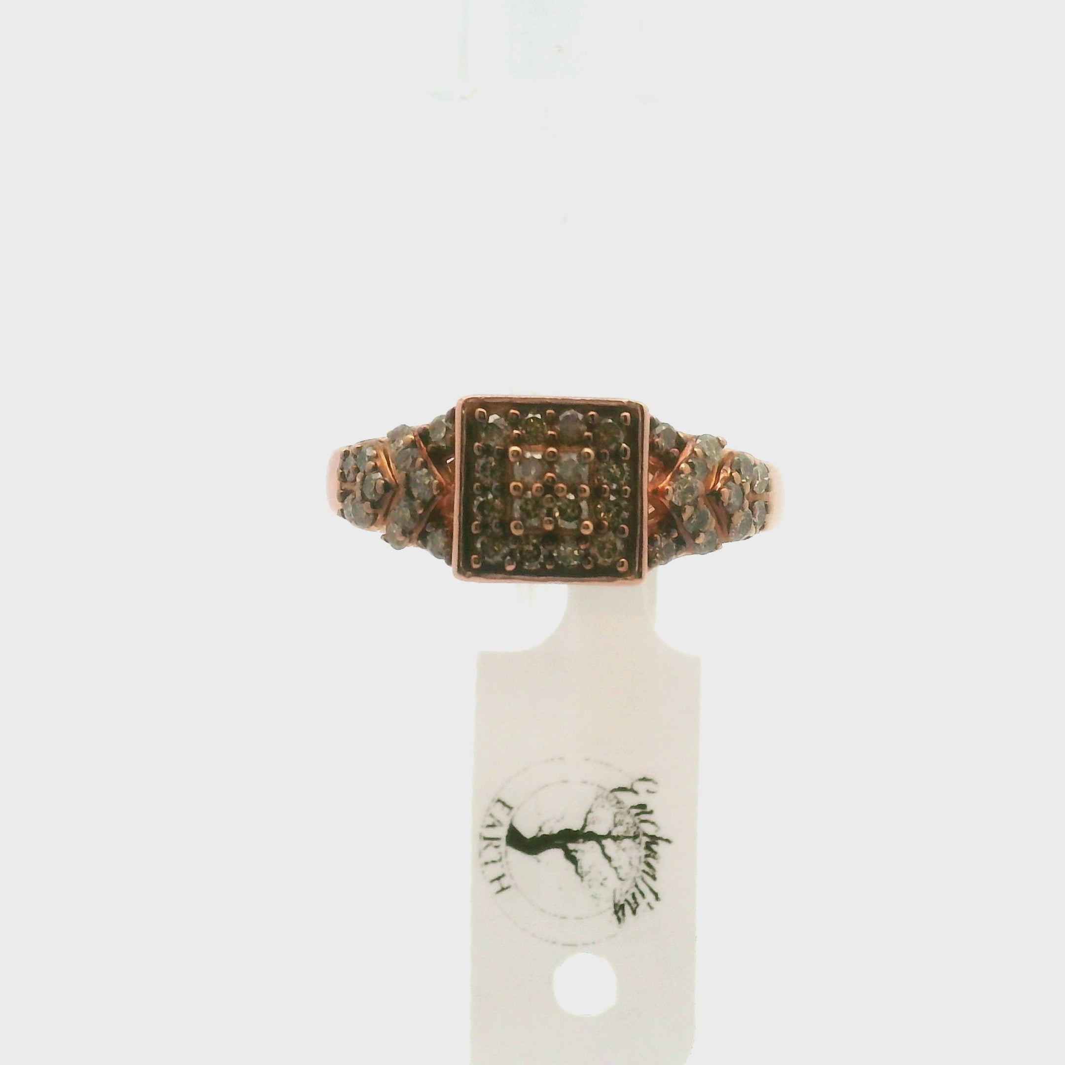 Diamond Square Cluster Ring .925 Silver with Rose Gold Plating for New Opportunities, Endurance and Beauty