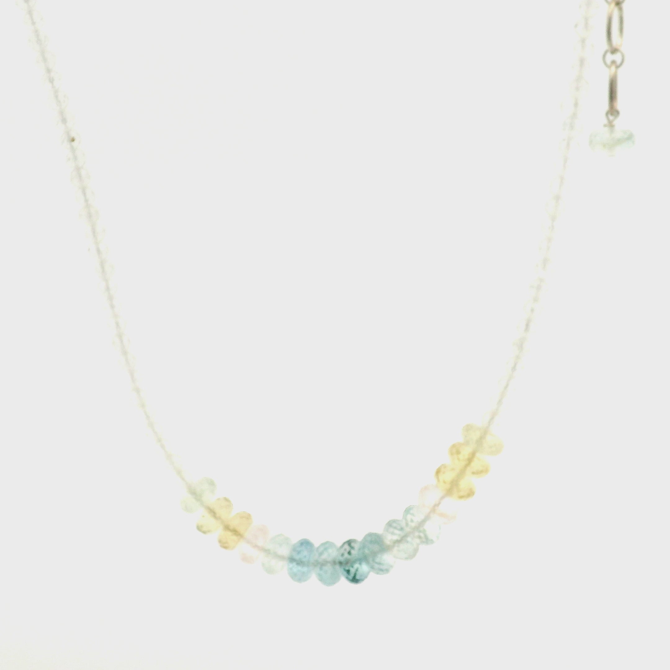 Aquamarine, Morganite & Heliodor Rondelle with White Topaz Micro Faceted Necklace 925 Silver for Joy, Love and Peace