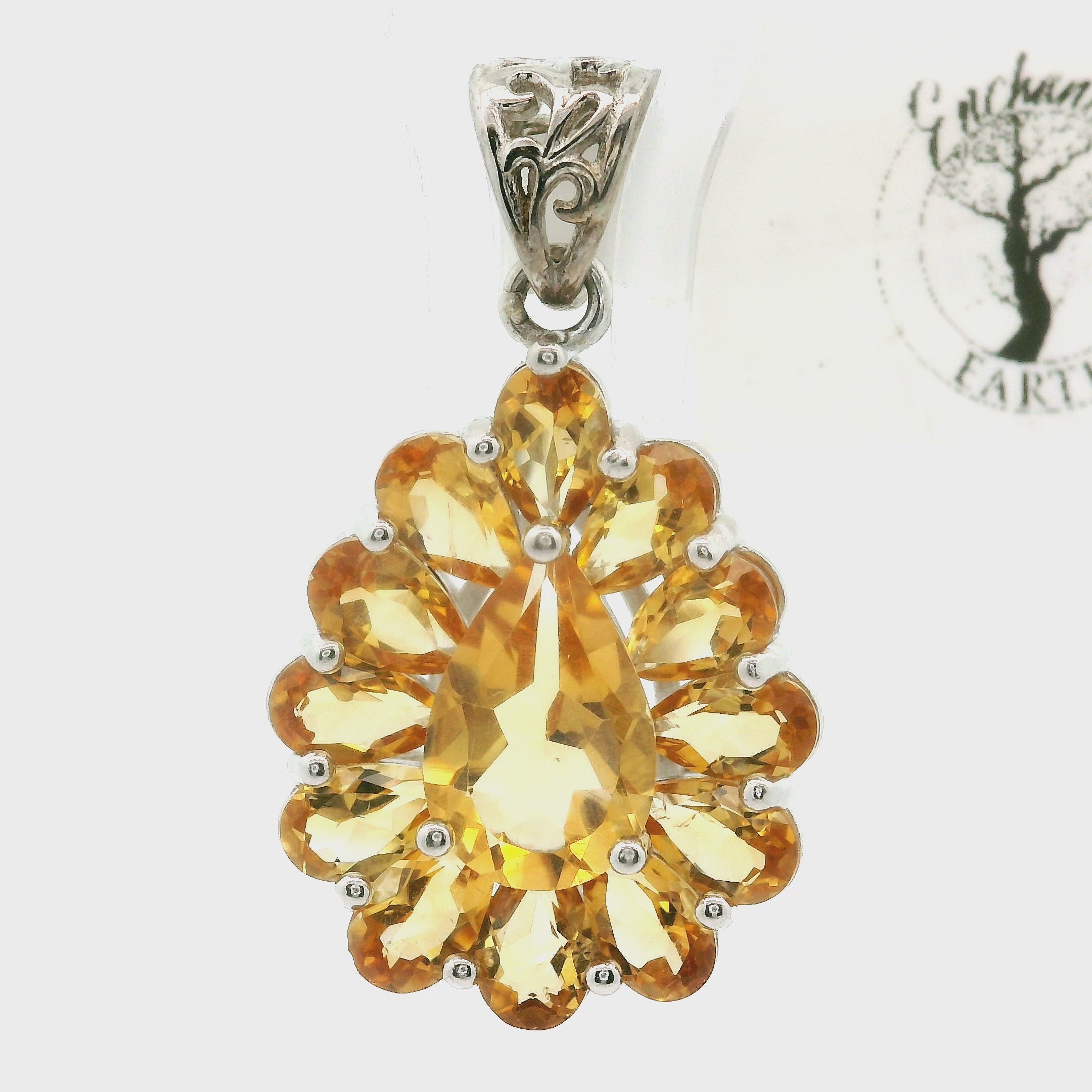 Citrine Pavé Pendant .925 Silver for Prosperity and Joy