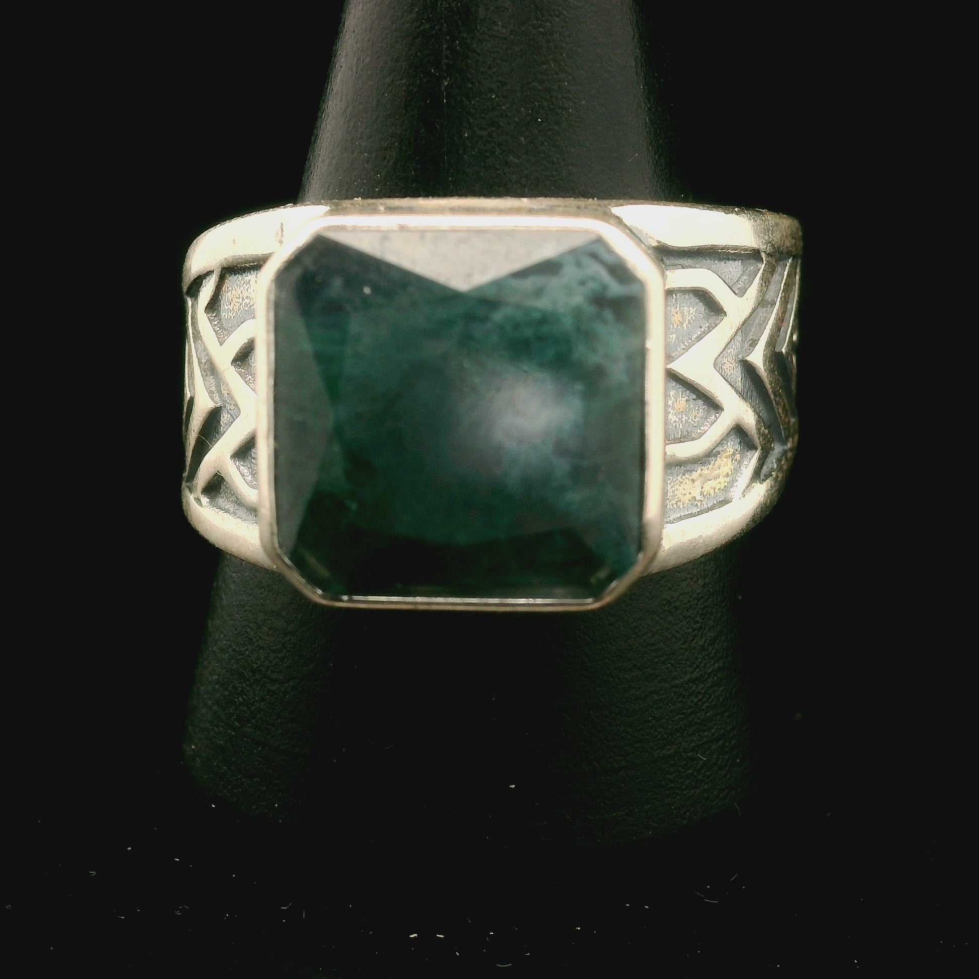 Moss Agate Tribal Adjustable Cuff Ring .925 Silver for Creating your Dreams