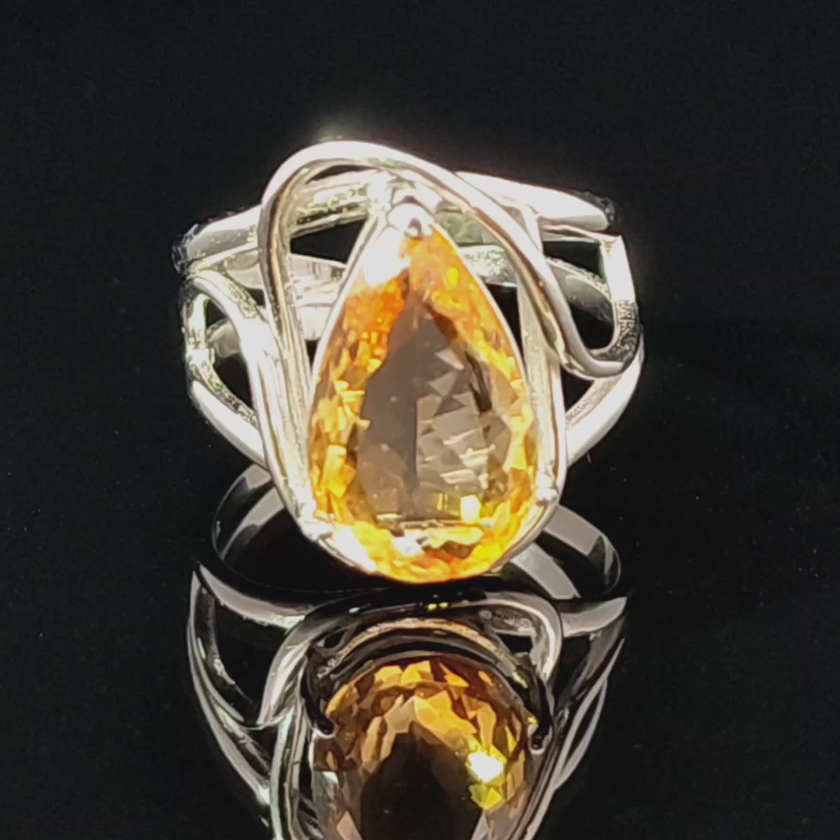Madeira Citrine Adjustable Finger Cuff Ring .925 Silver for Abundance, Good Luck and Positivity