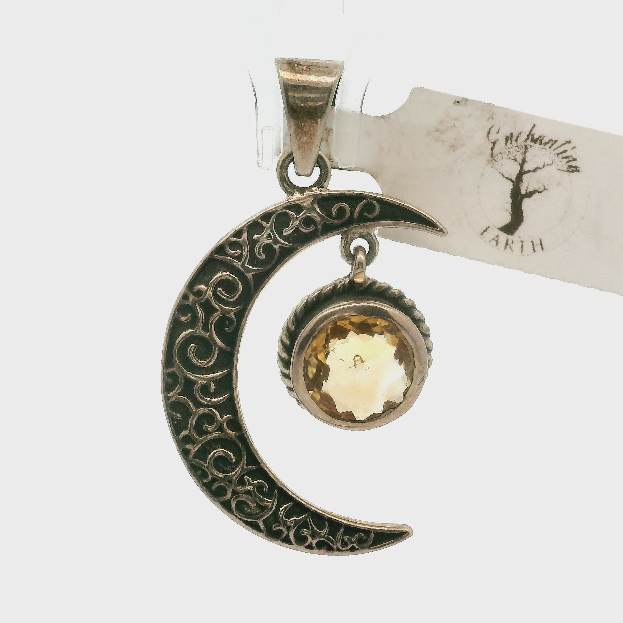 Moon Crescent Citrine Pendant .925 Sterling Silver for Personal Power and Intuition