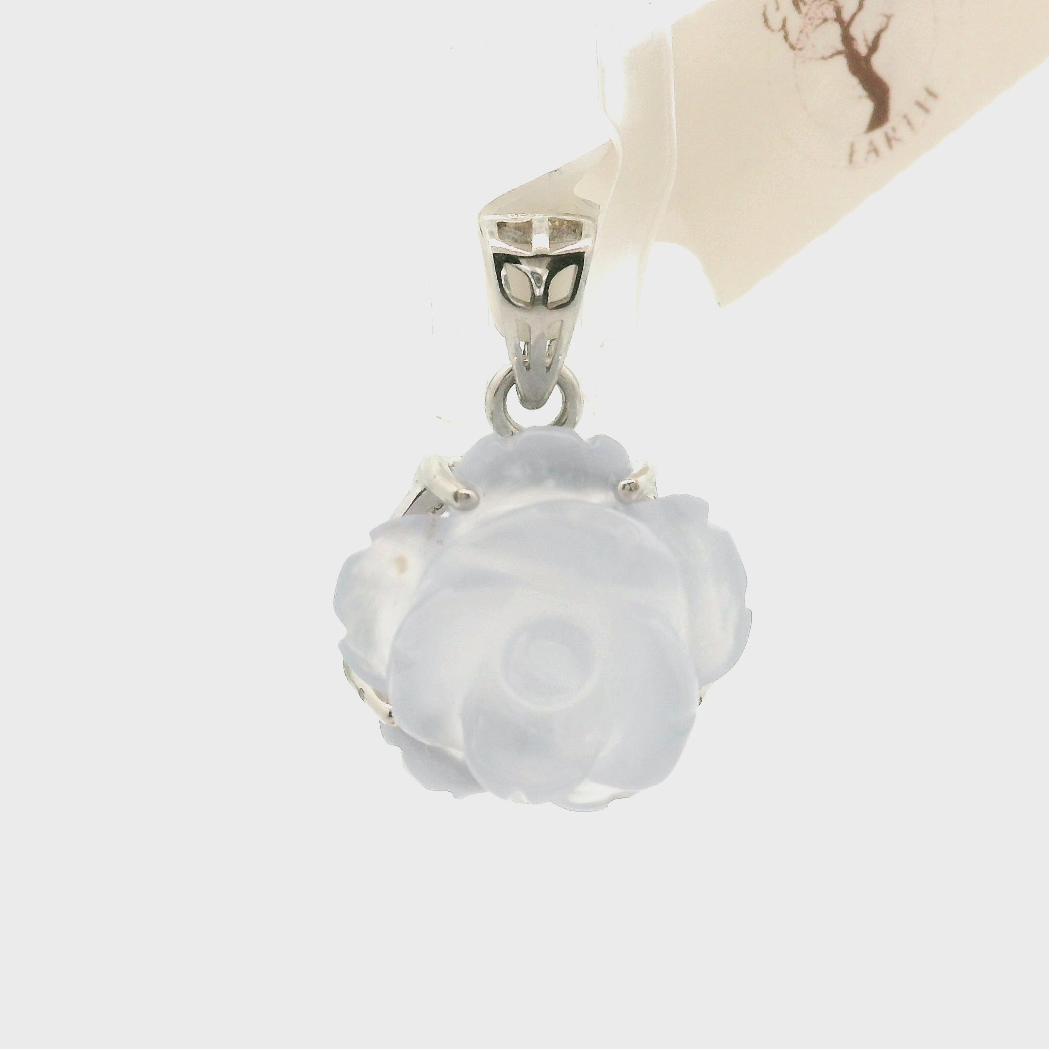 Blue Chalcedony Flower Pendant .925 Silver for Soothing the Body, Mind and Spirit