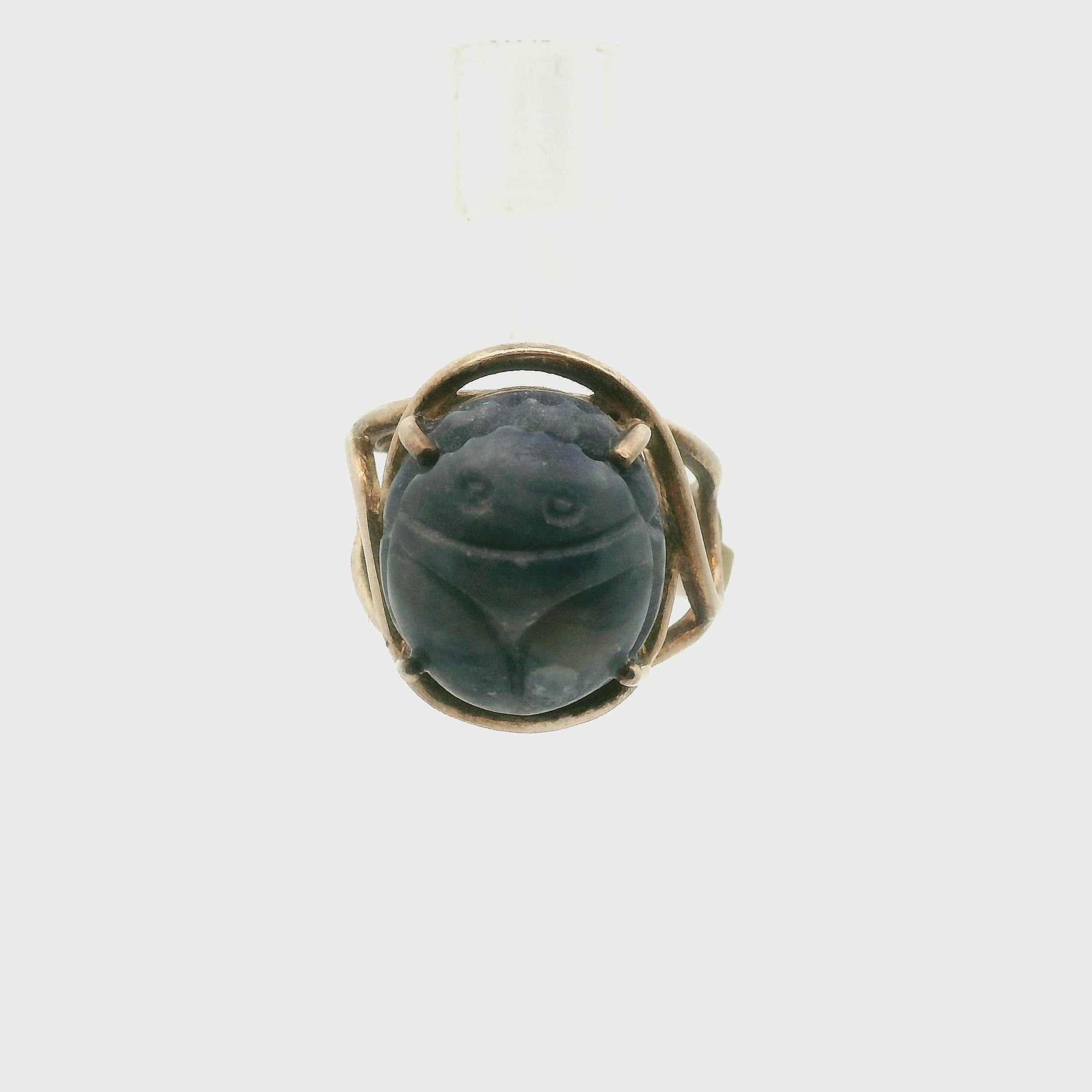 Sapphire Scarab Finger Cuff Adjustable Ring .925 Sterling Silver for Passion, Personal Power and Energy