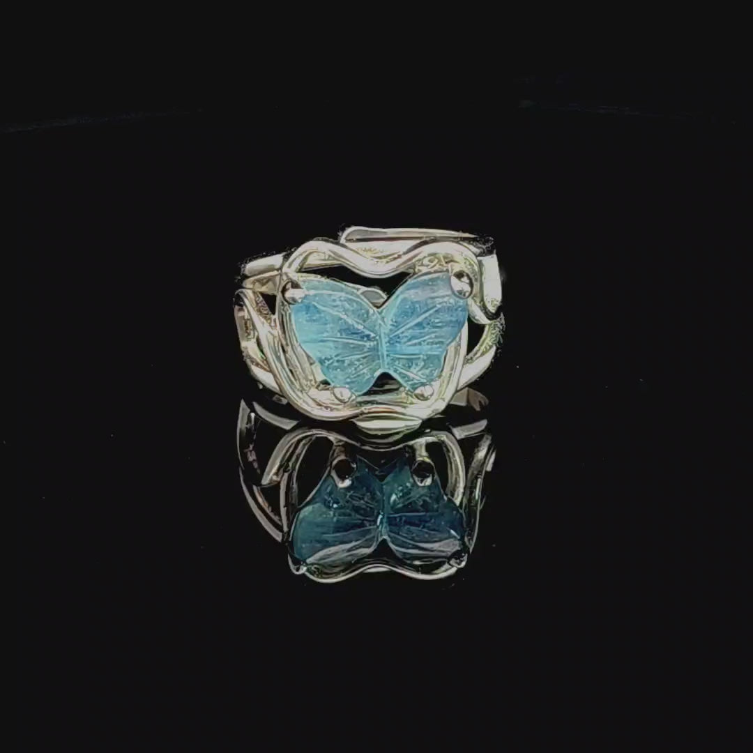 Kyanite Butterfly Finger Cuff Adjustable Ring .925 Silver for Shifting your Energy