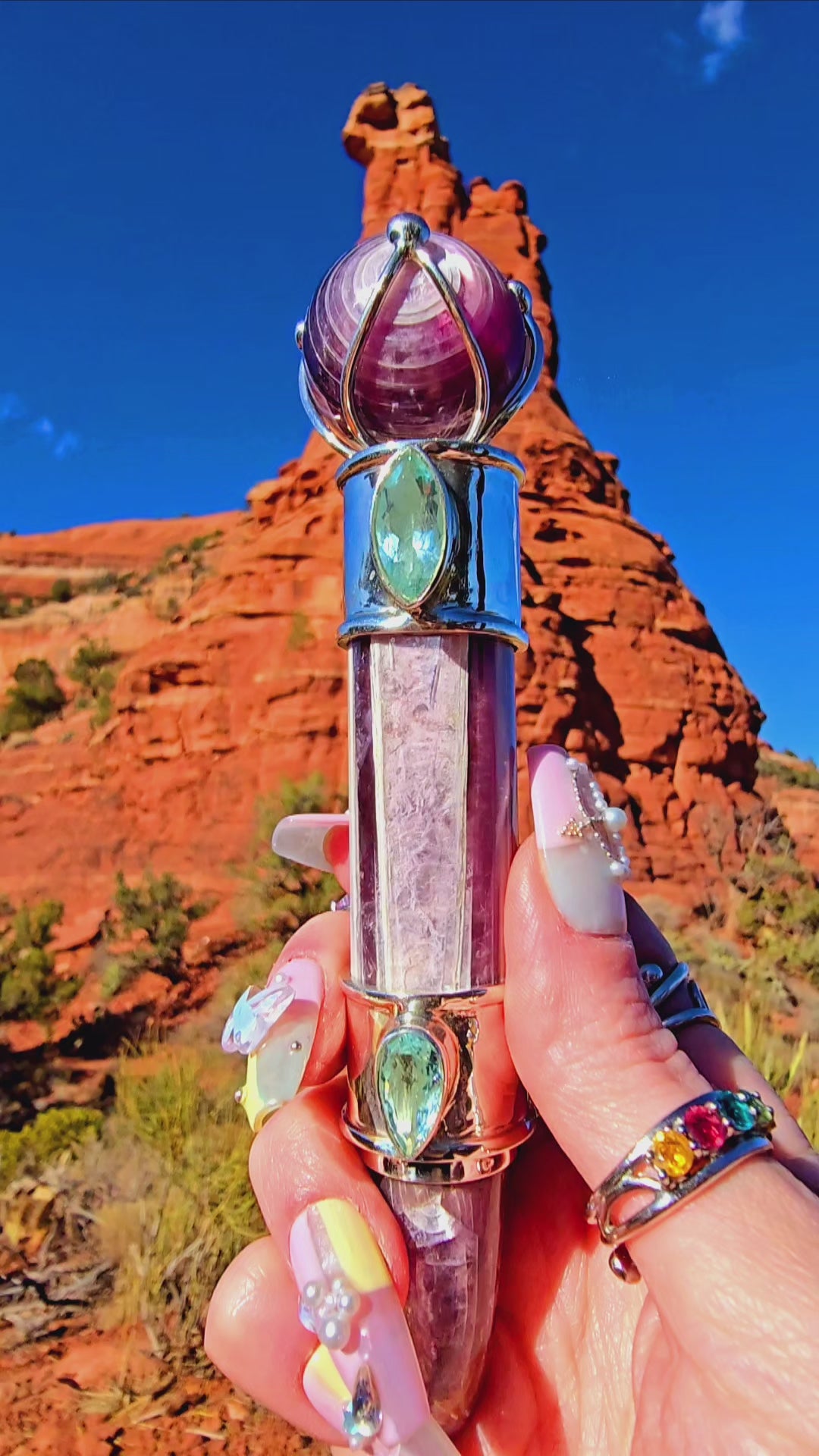 One of a Kind Magic Wand ~ Lepidolite with Shimmerine Aquamarine Gemstones for Speaking your Truth, Protection and Connection to Spirit Guides