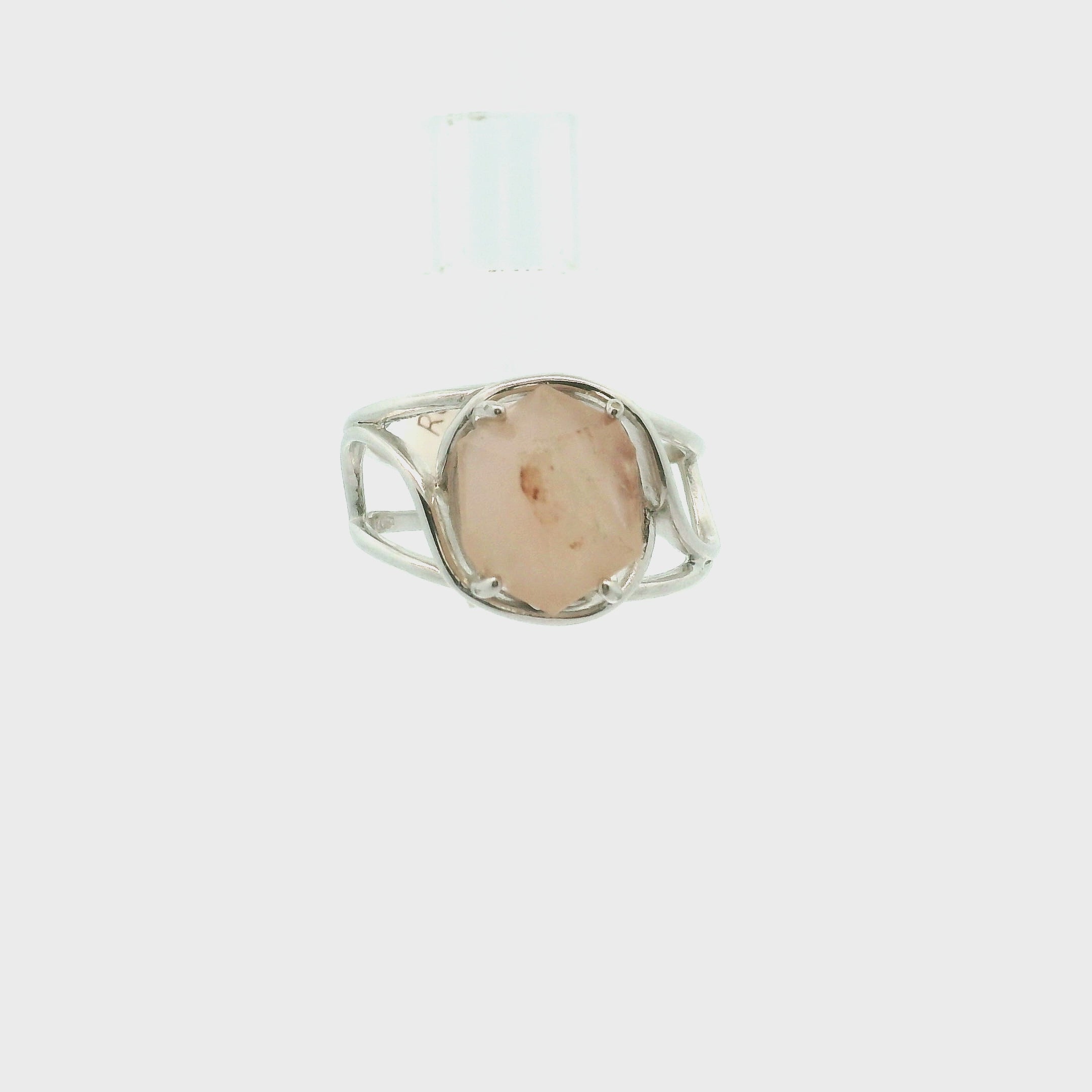 Rose Quartz DT Finger Cuff Adjustable Ring .925 Silver for Compassion and Self Love