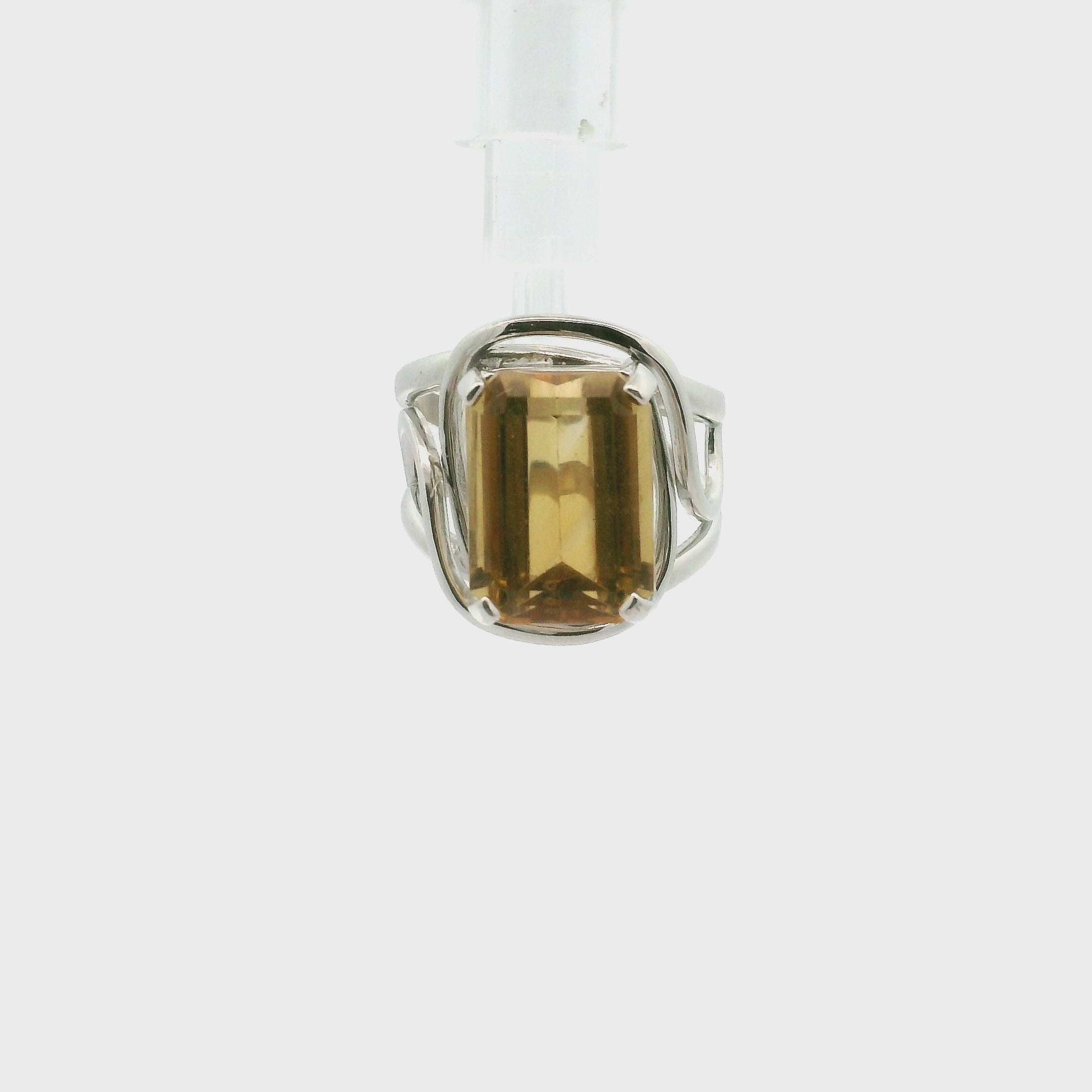 Zambian Citrine Emerald Cut Cuff Ring .925 Silver for Abundance, Intuition, Luck and Protection