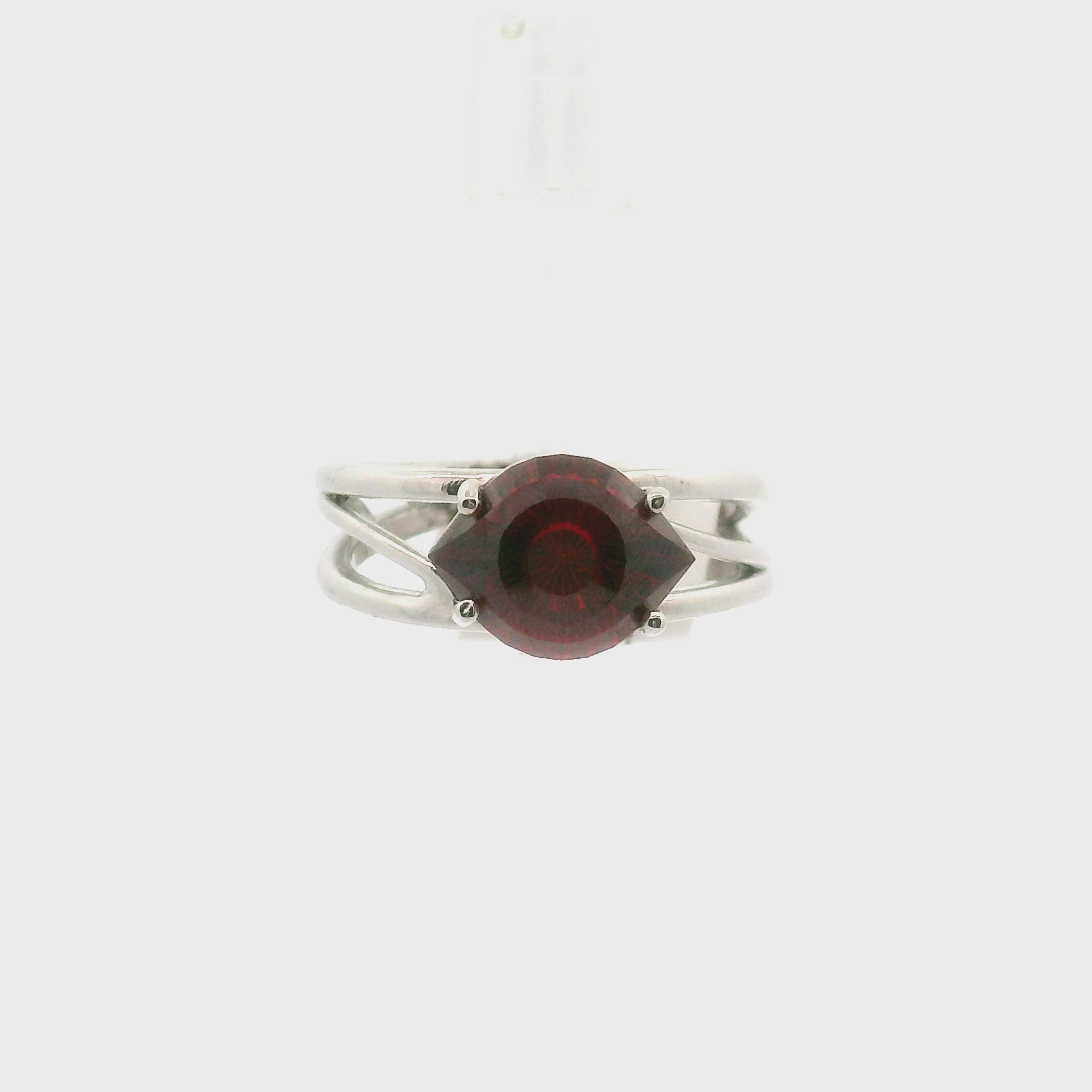 Lab Red Zircon Cuff Ring .925 Silver for Organization and Transformation