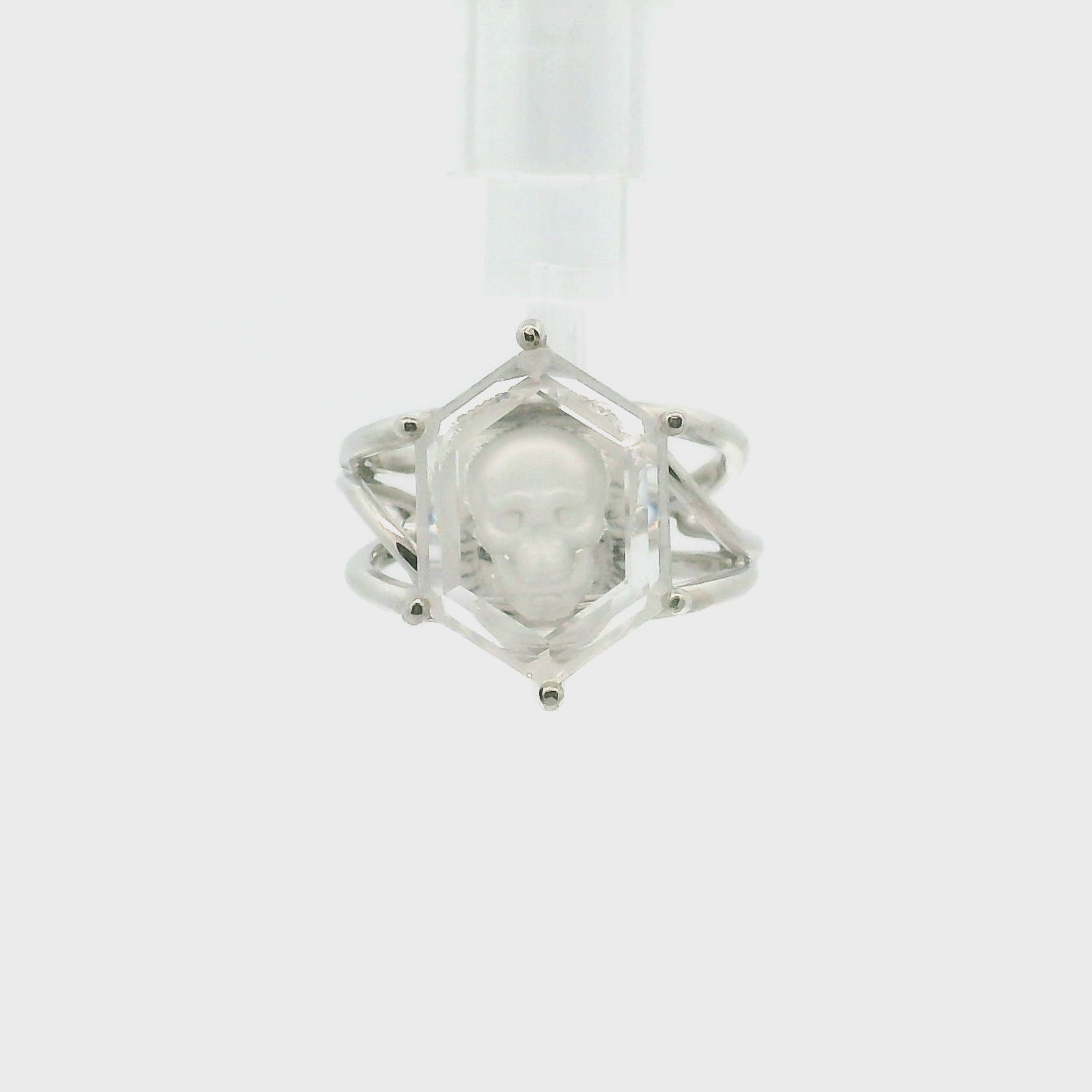 Skull Hexagon Finger Cuff Adjustable Ring .925 Silver for Spiritual Protection