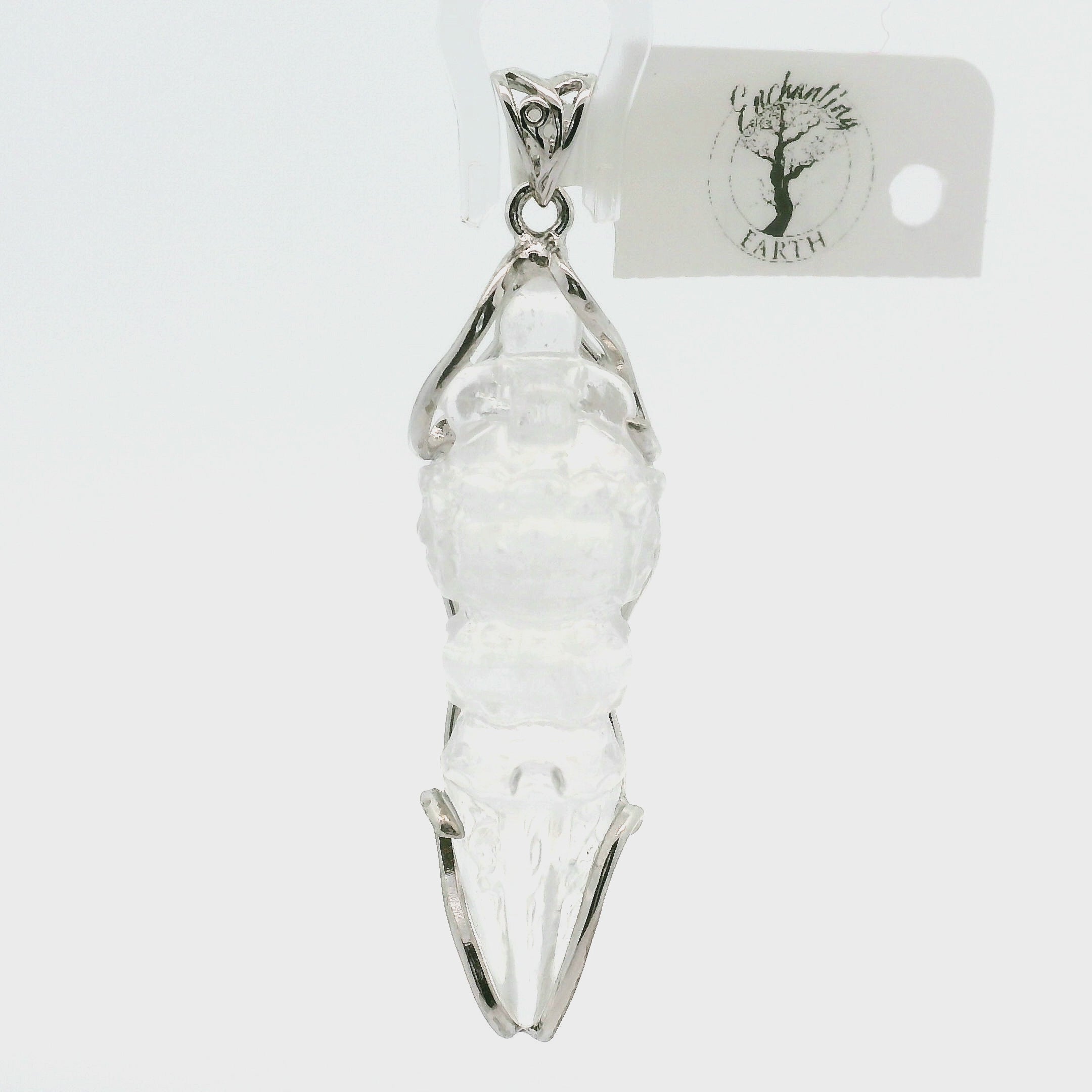 Phurba Carved Ritual Dagger Quartz Pendant .925 Sterling Silver for Destroying Emotional and Spiritual Obstacles