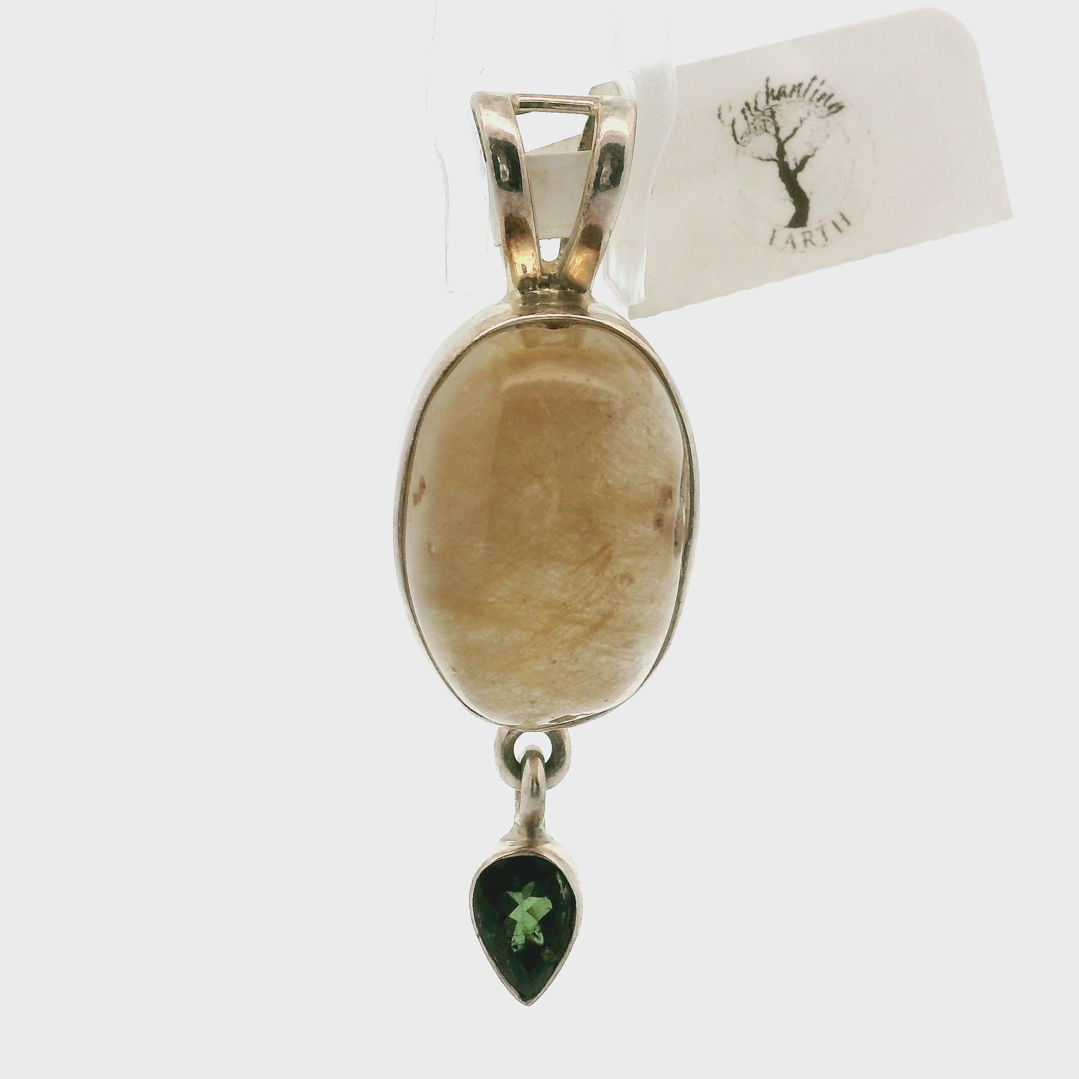 Gold Rutile with Green Tourmaline Pendant .925 Silver for Insight, Meditation & Shamanic Journey