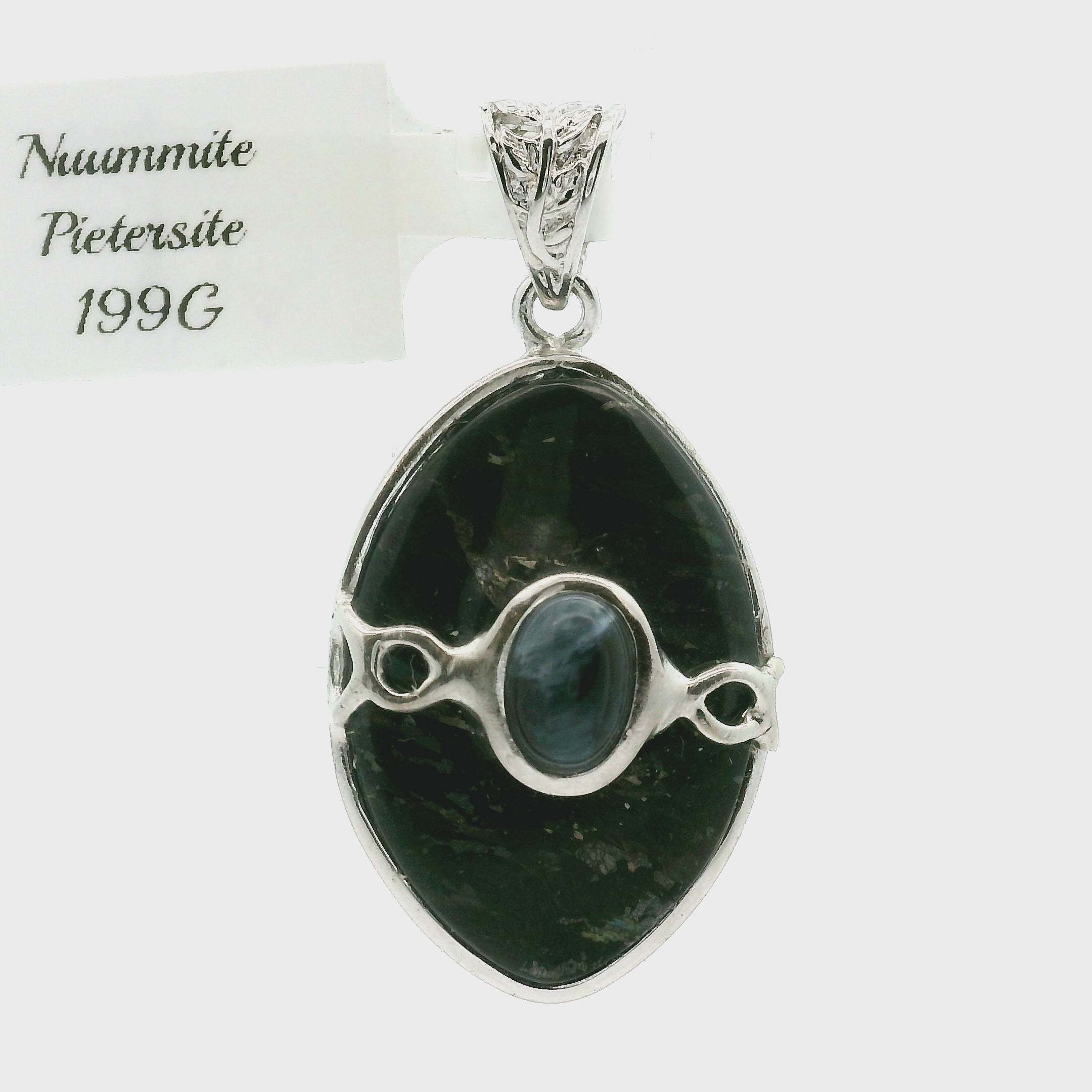 Nuummite with Pietersite Pendant .925 Silver for Awareness, Communication and Meditation