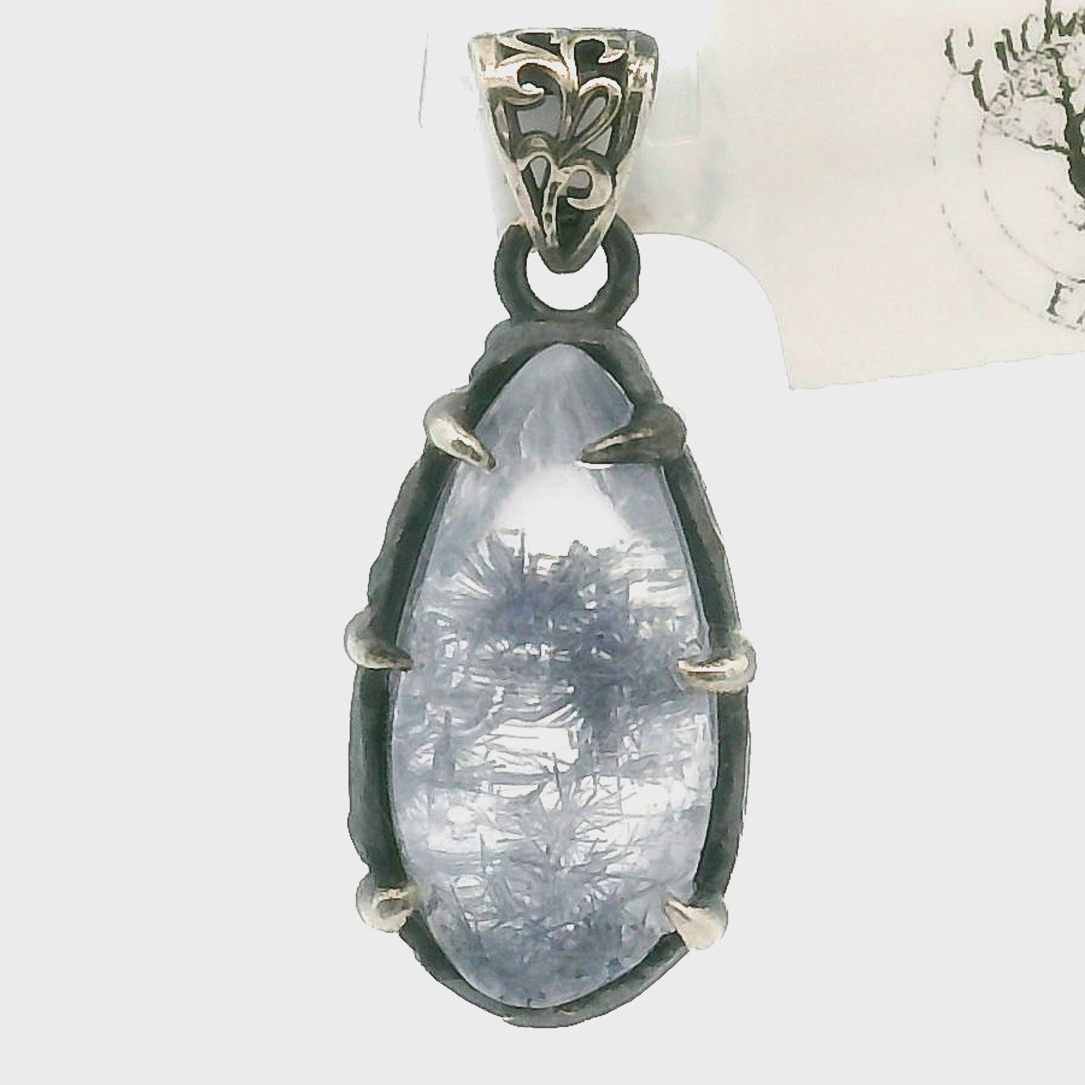 Dumortierite in Quartz Bad Witch Pendant .925 Silver for Hope, Improving Memory and New Ideas