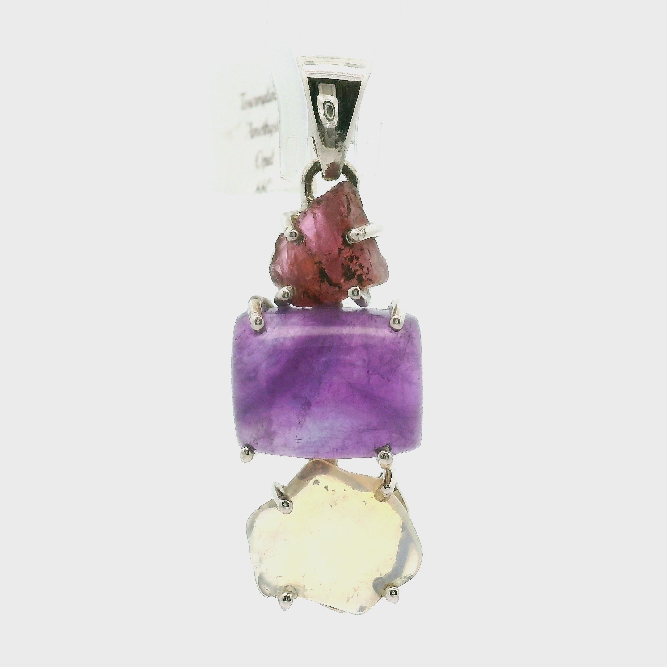 Opal, Amethyst and Red Tourmaline Pendant .925 Silver for Encouraging Surrender to the Divine Will