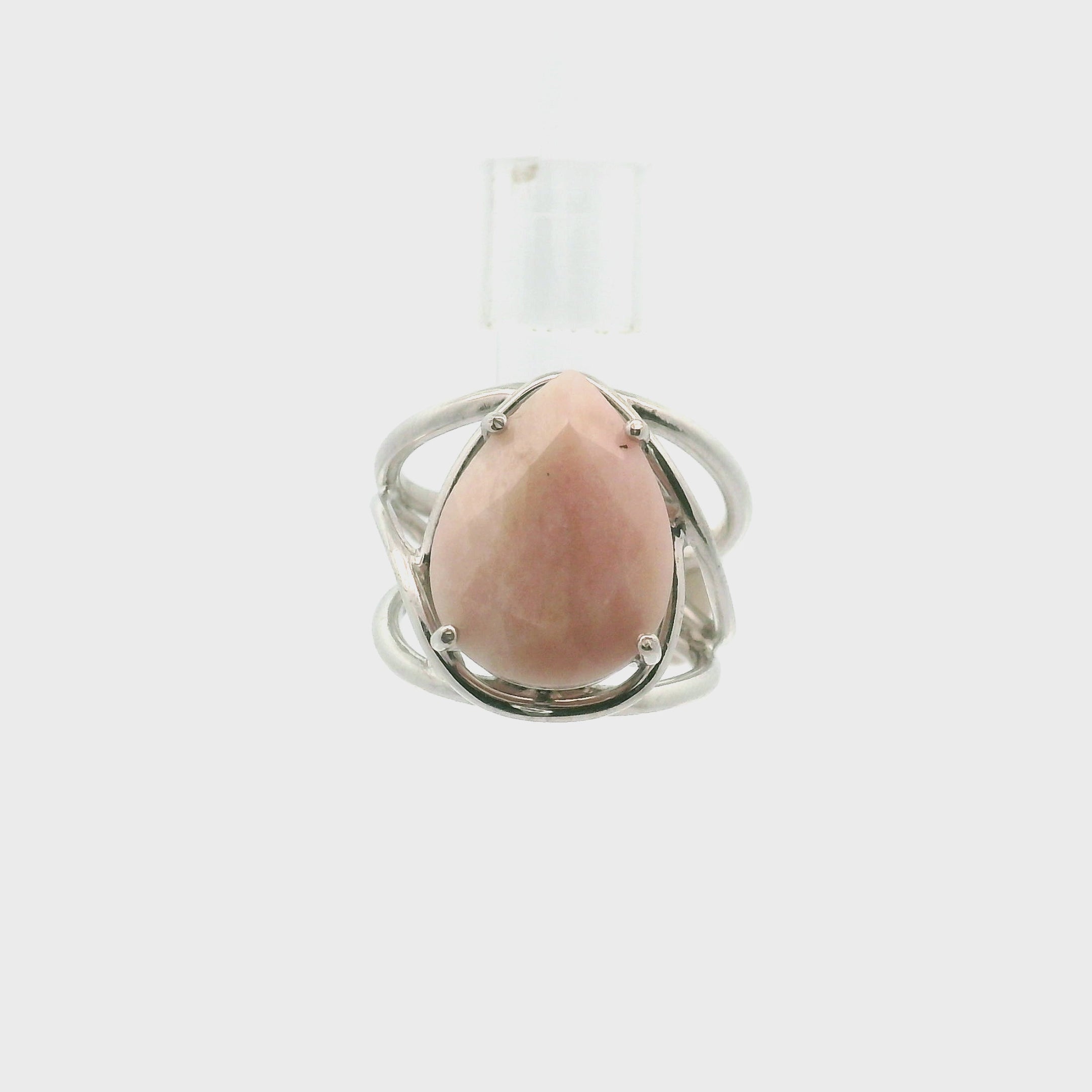 Pink Opal Cuff Ring .925 Silver for Love, Romance and Peace