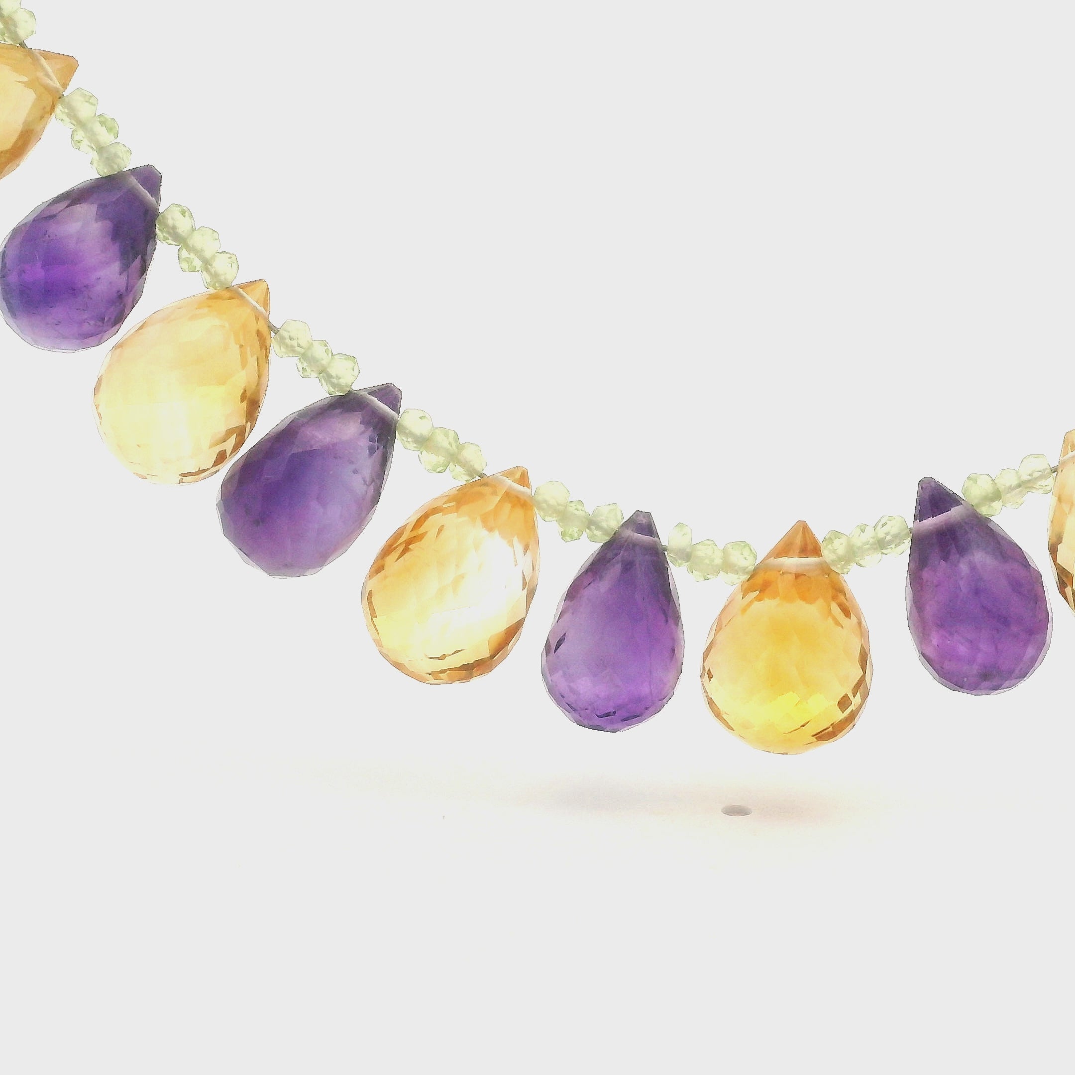 Citrine, Amethyst and Praisolite Necklace 925 Silver for Divine Flow and Manifestation